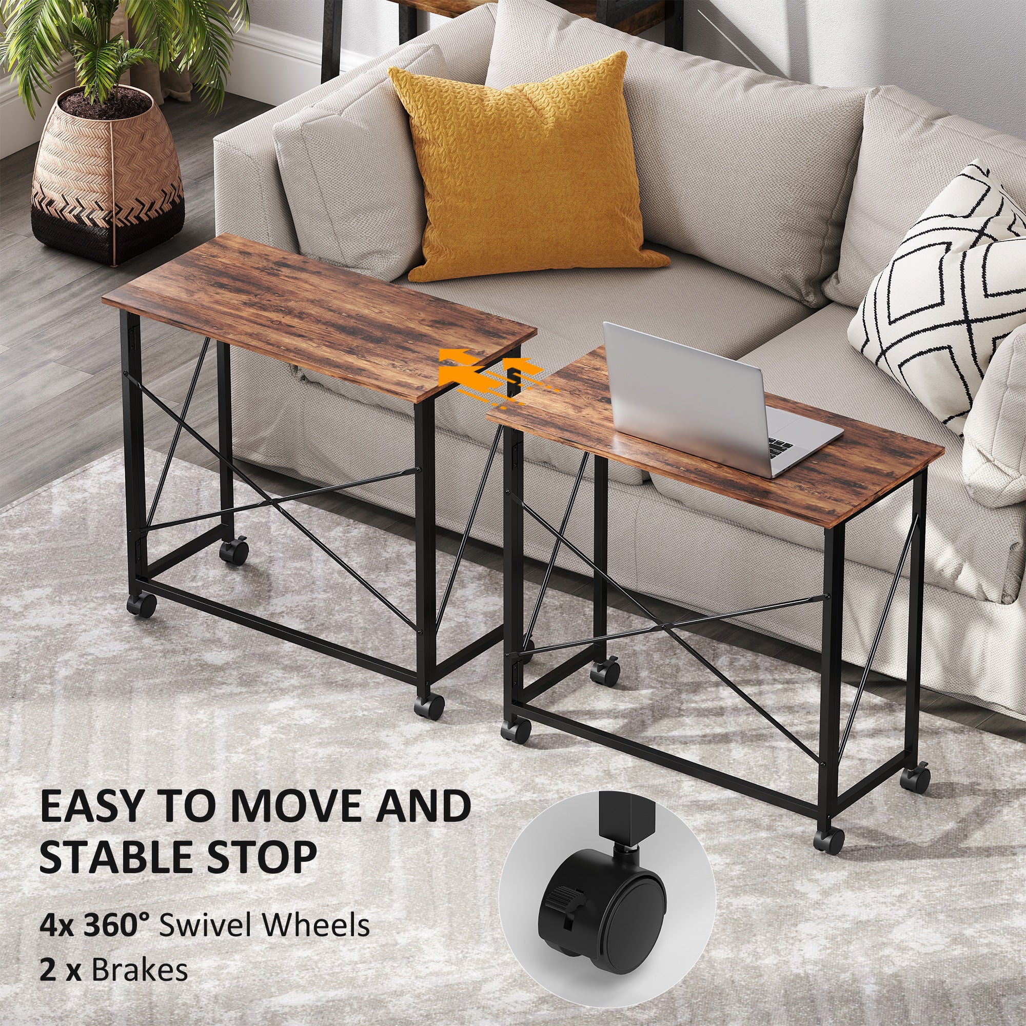 HOMCOM 80 cm Folding Desk on Wheels - Rustic Brown - anydaydirect