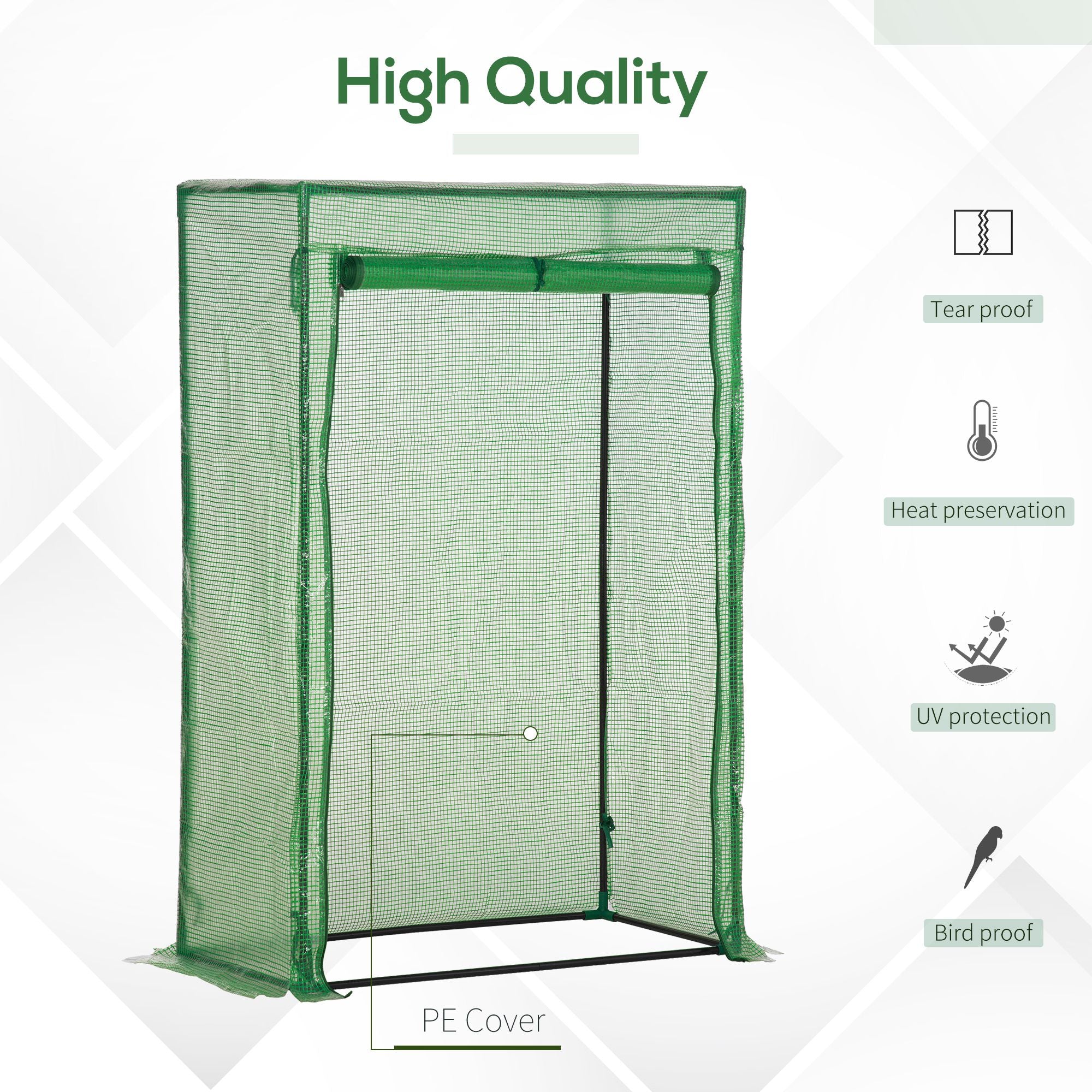 Outsunny 100 x 50 x 150cm Tomato Greenhouse Steel Frame PE Cover with Roll-up Door Outdoor for Backyard, Balcony, Garden, Green - anydaydirect