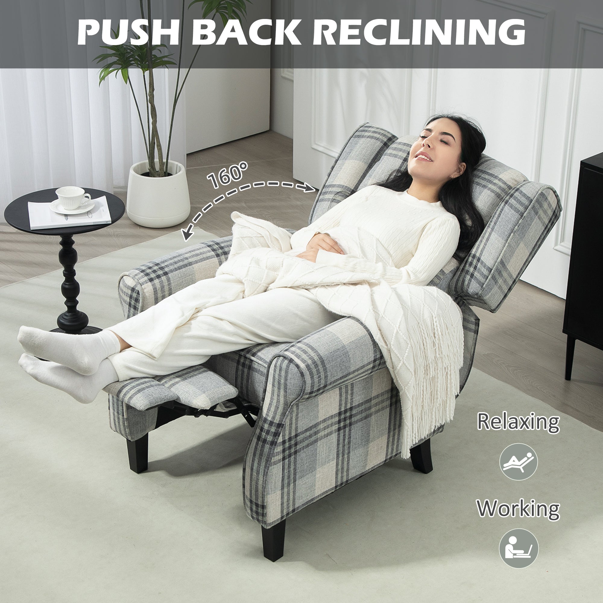 HOMCOM 160° Reclining Armchair, with Footrest - Grey - anydaydirect