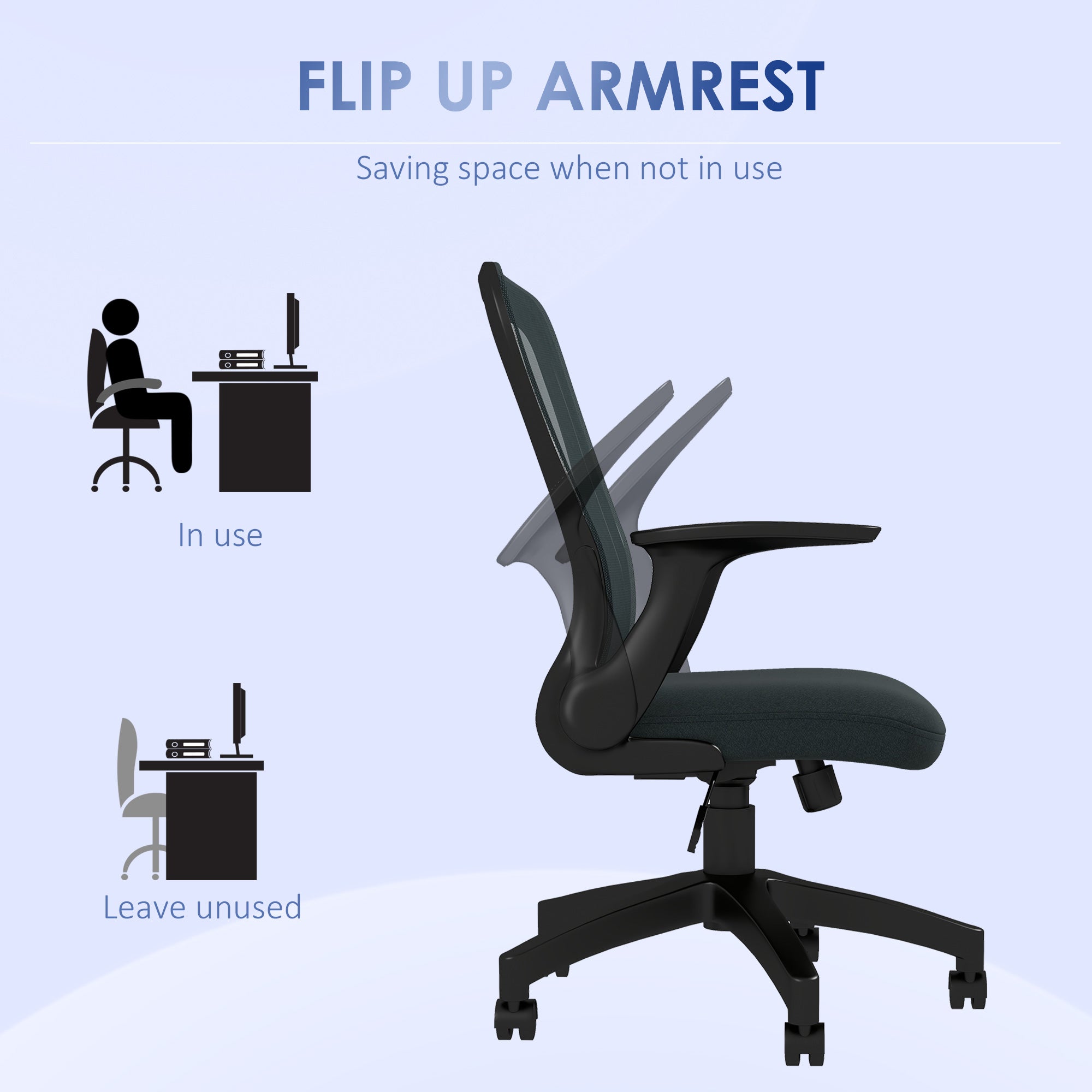 Vinsetto Ergonomic Office Chair, Mesh Desk Chair with Flip-up Armrest, Lumbar Back Support, Swivel Wheels, Grey - anydaydirect