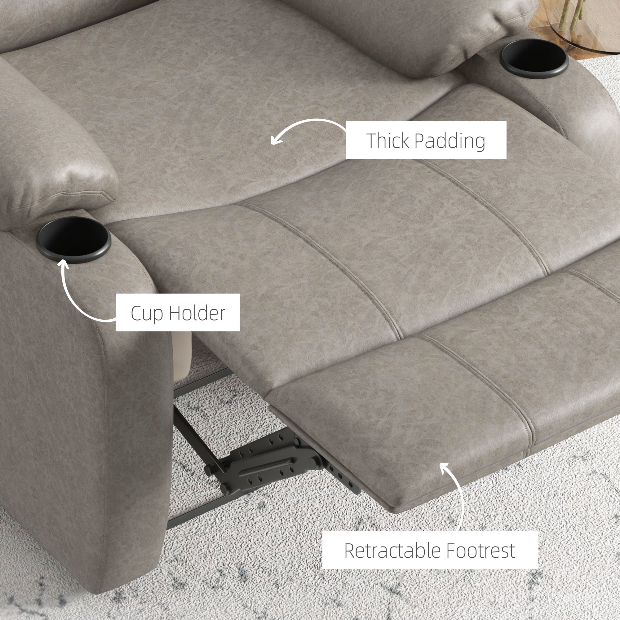 HOMCOM Recliner Chair, Microfibre Reclining Chair with Adjustable Leg Rest, Cup Holders, Recliner Armchair for Home Living Room, Brown - anydaydirect