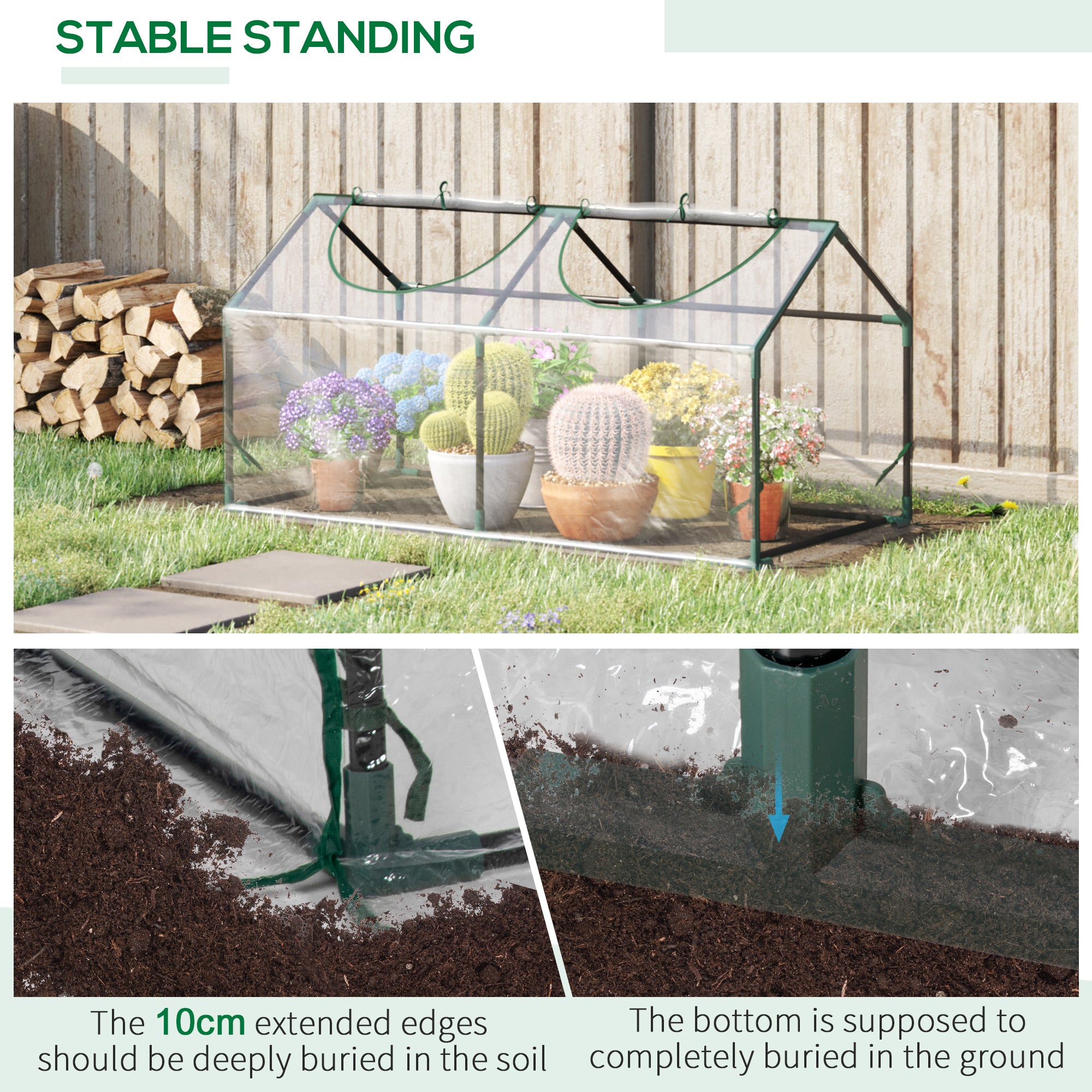 Outsunny Mini Greenhouse Portable Flower Planter Vegetable Grow House for Garden Backyard with Zipped Windows, 120 x 60 x 60 cm, Clear - anydaydirect