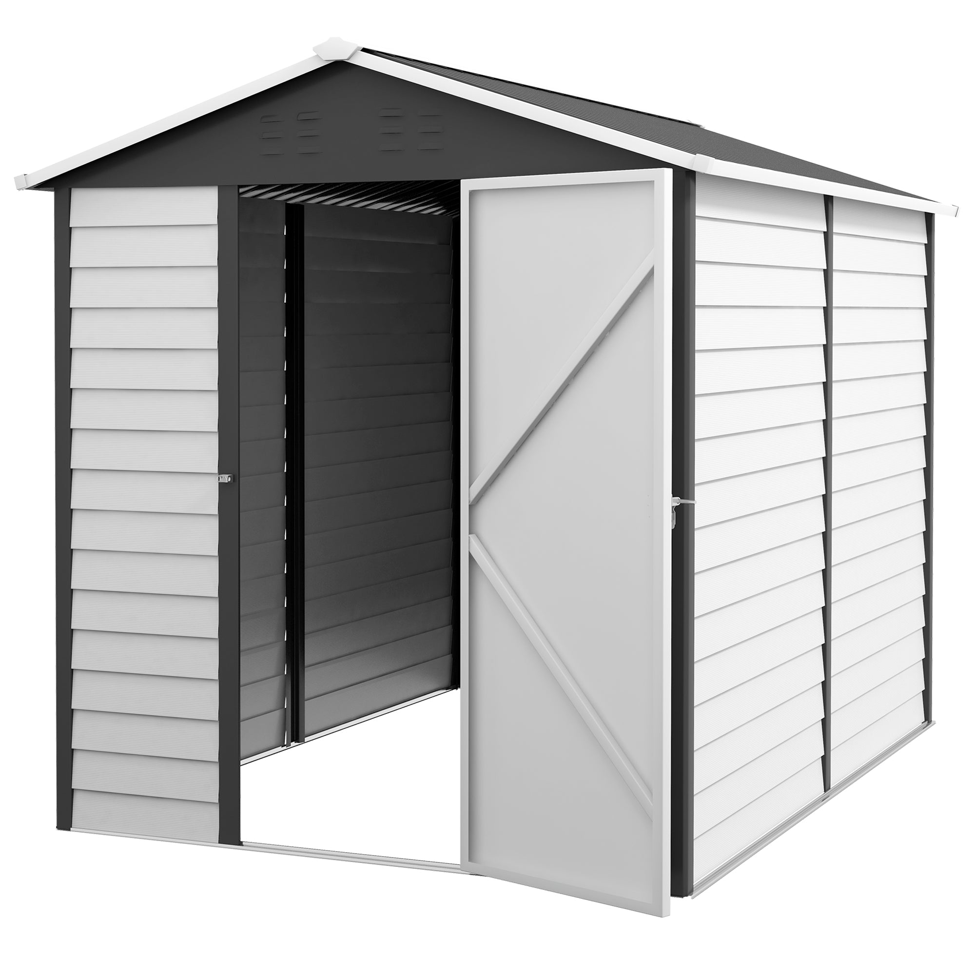 Outsunny 9x 6FT Metal Outdoor Garden Shed, Galvanised Tool Storage Shed w/ Sloped Roof, Lockable Door for Patio Lawn, Dark Grey - anydaydirect