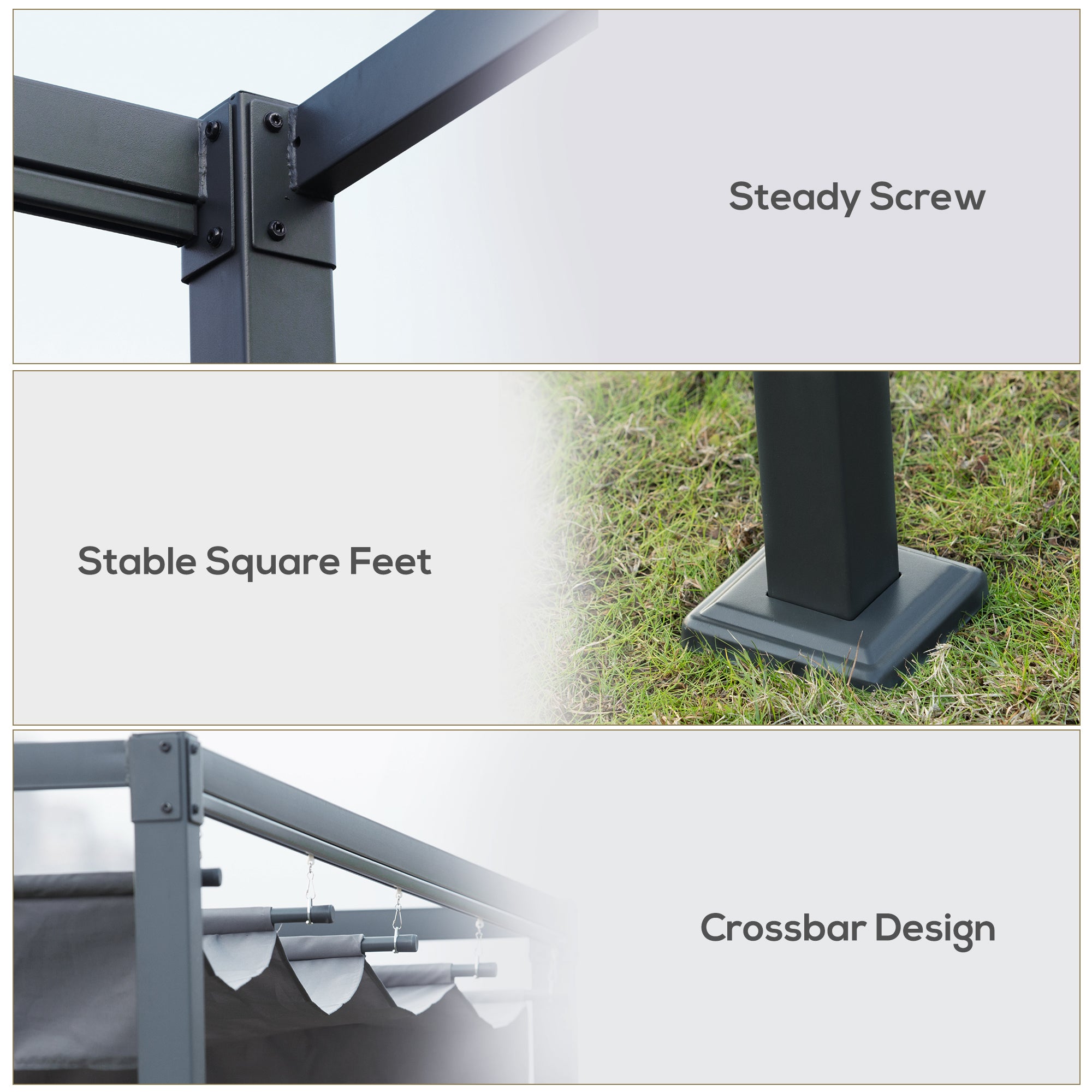 Outsunny 4 x 3(m) Metal Outdoor Pergola with Retractable Roof, Outdoor Gazebo Canopy Shelter with Drainage Holes for Garden, Patio, Lawn, Grey - anydaydirect