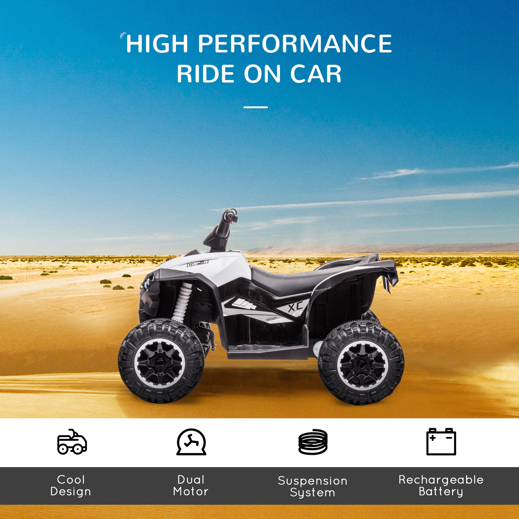 HOMCOM 12V Quad Bike with Forward Reverse Functions, Ride on Car ATV Toy with High/Low Speed, Slow Start, Suspension System, Horn, Music, White - anydaydirect