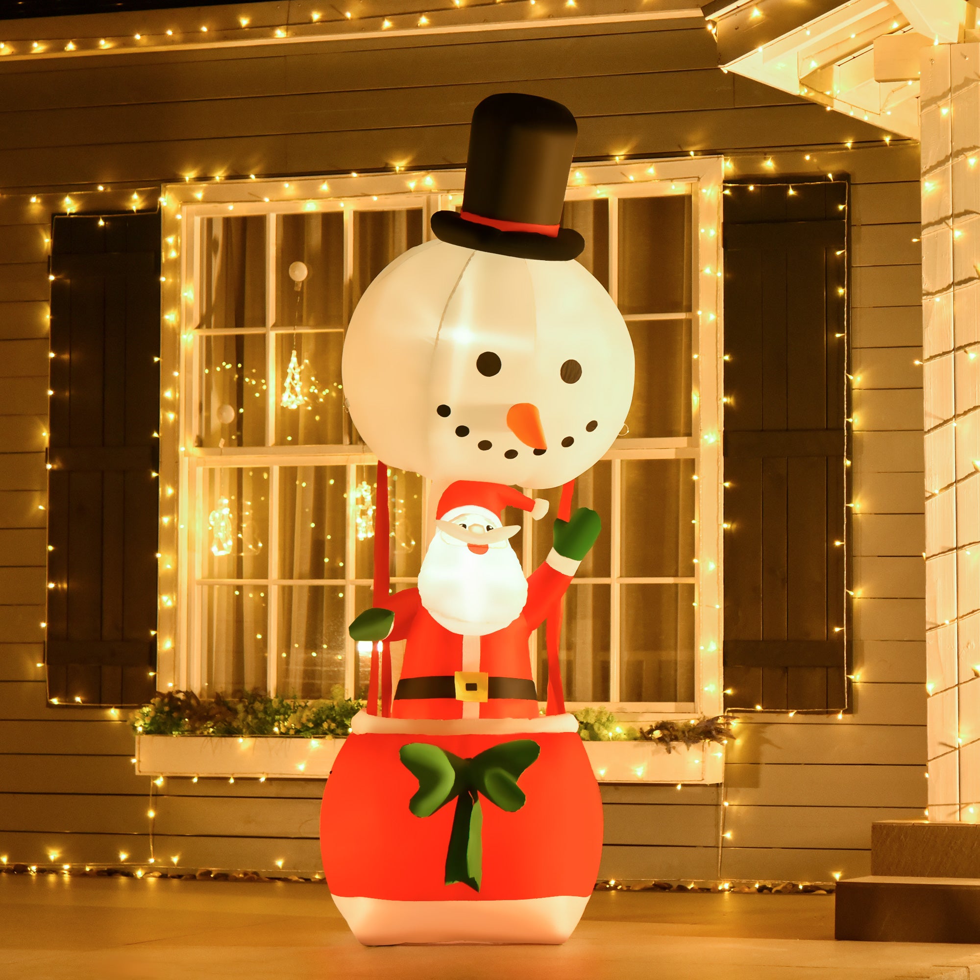 HOMCOM 2.5m Christmas Inflatable Decoration with Santa Claus on Snowman Hot Air Balloon, Blow Up Xmas Decor for Outdoor Indoor Home Garden Family - anydaydirect