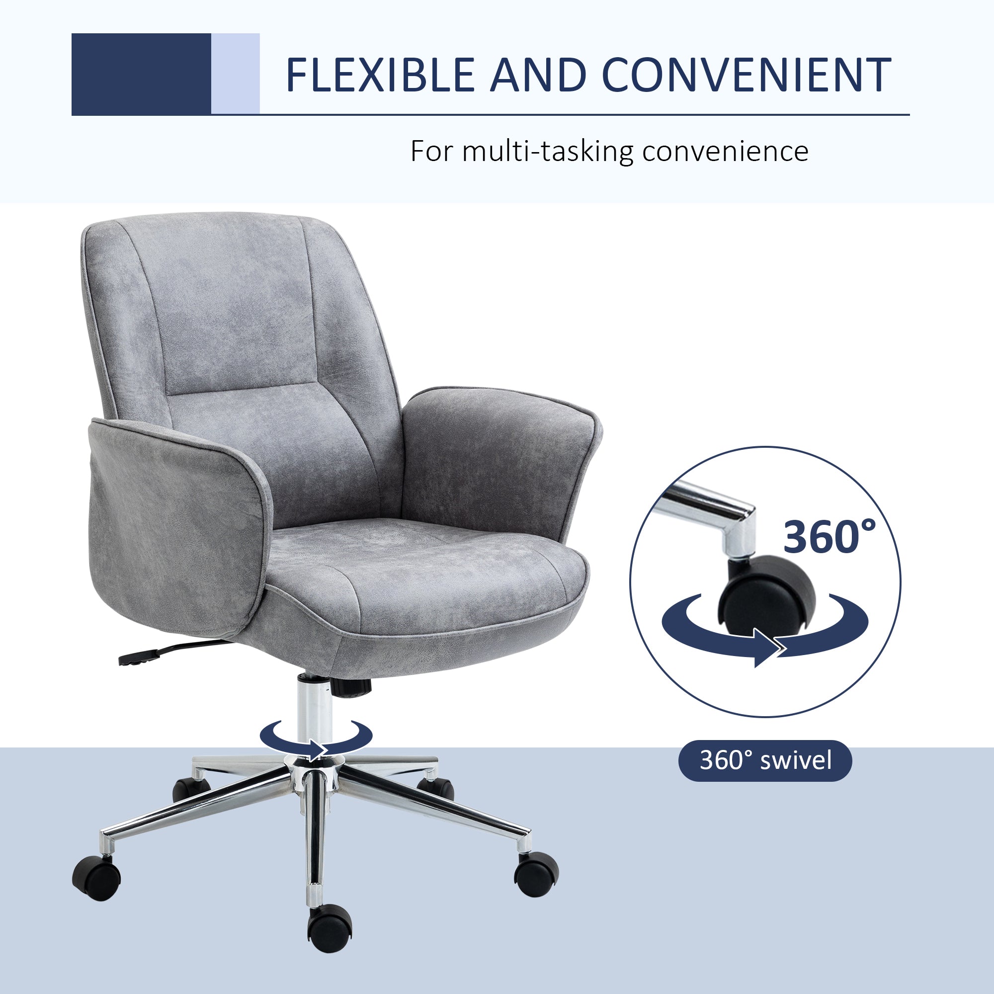Vinsetto Swivel Computer Office Chair Mid Back Desk Chair for Home Study Bedroom, Light Grey - anydaydirect