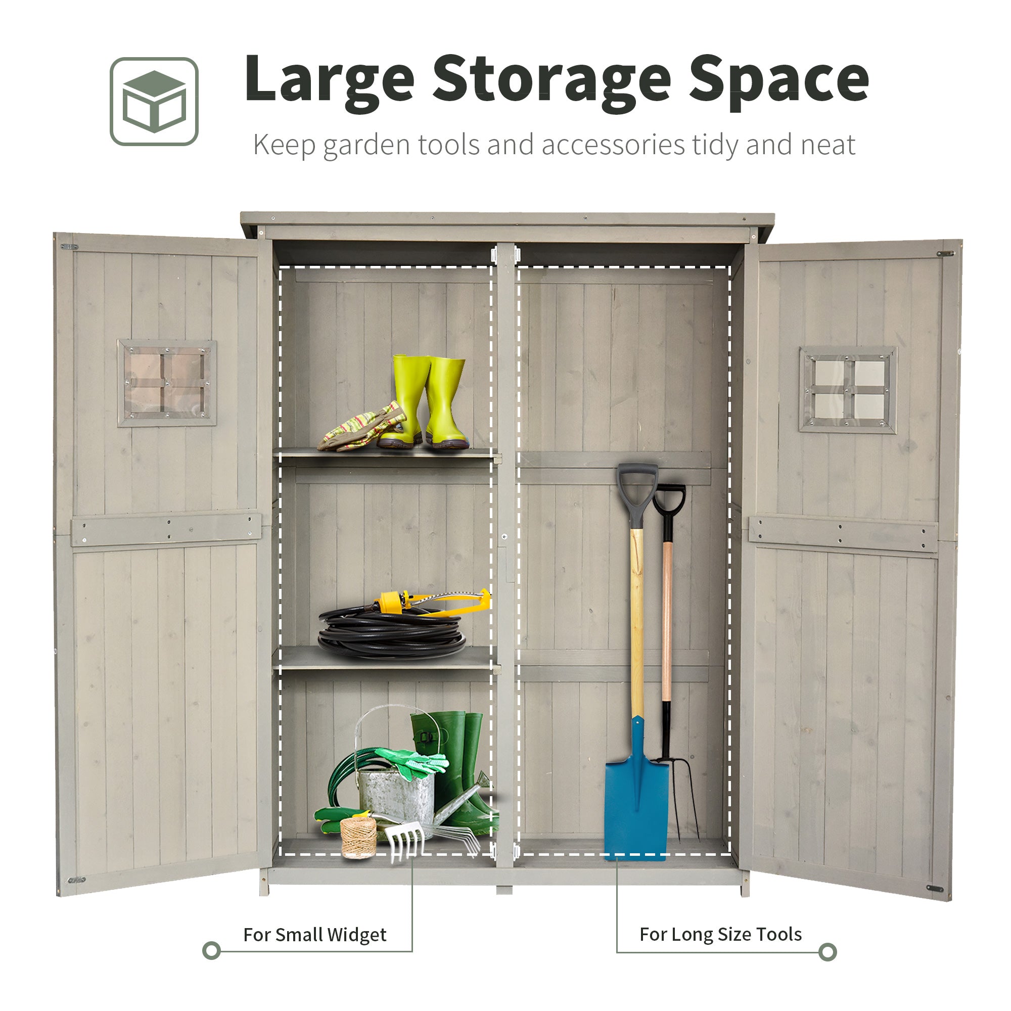 Outsunny Wooden Garden Shed Tool Storage Outsunny Wooden Garden Shed w/ Two Windows, Tool Storage Cabinet, 127.5L x 50W x 164H cm, Grey - anydaydirect