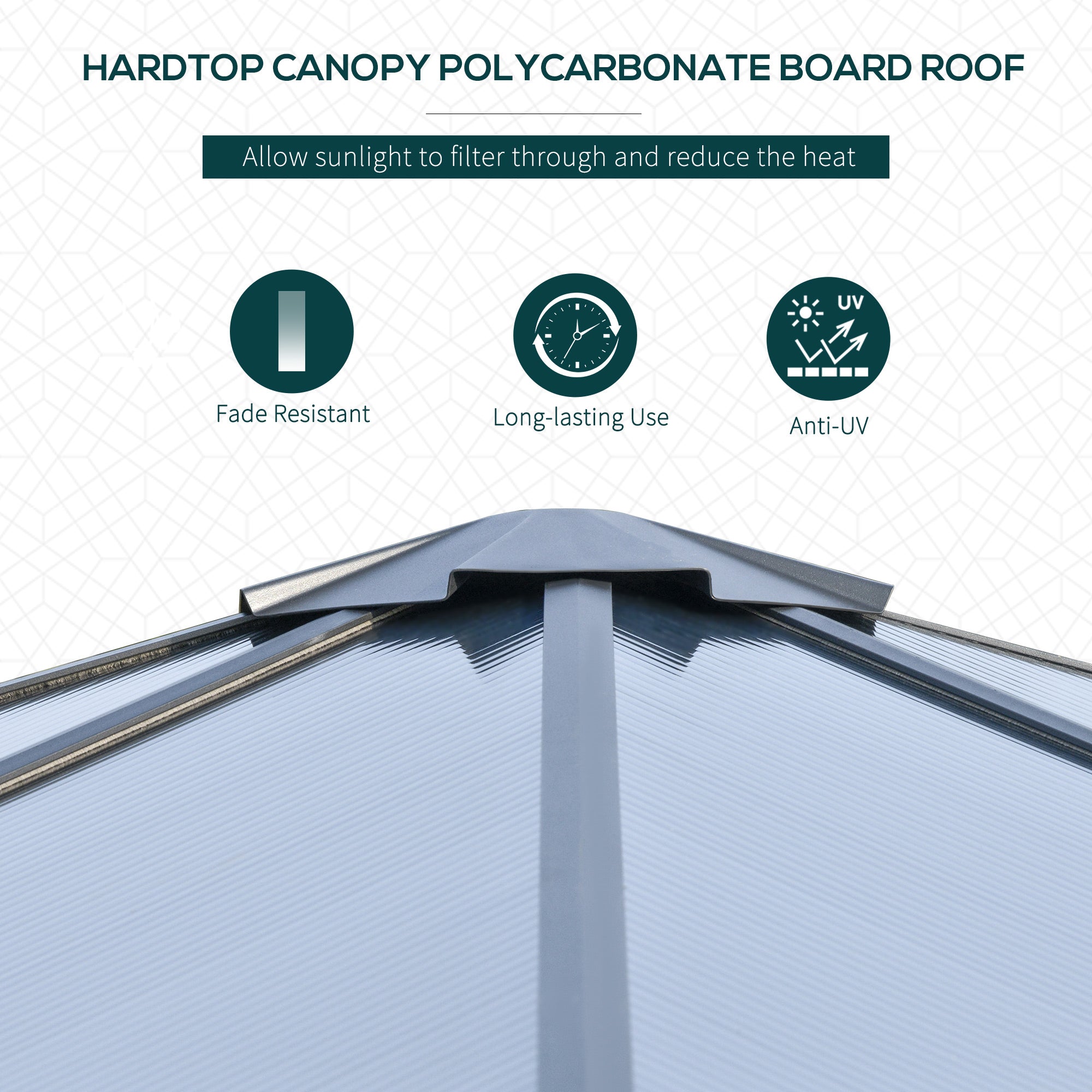 Outsunny 3 x 3(m) Hardtop Gazebo Canopy with Polycarbonate Roof, Aluminium Frame, Permanent Pavilion Garden Gazebo with Netting and Curtains for Patio, Deck, Dark Grey - anydaydirect