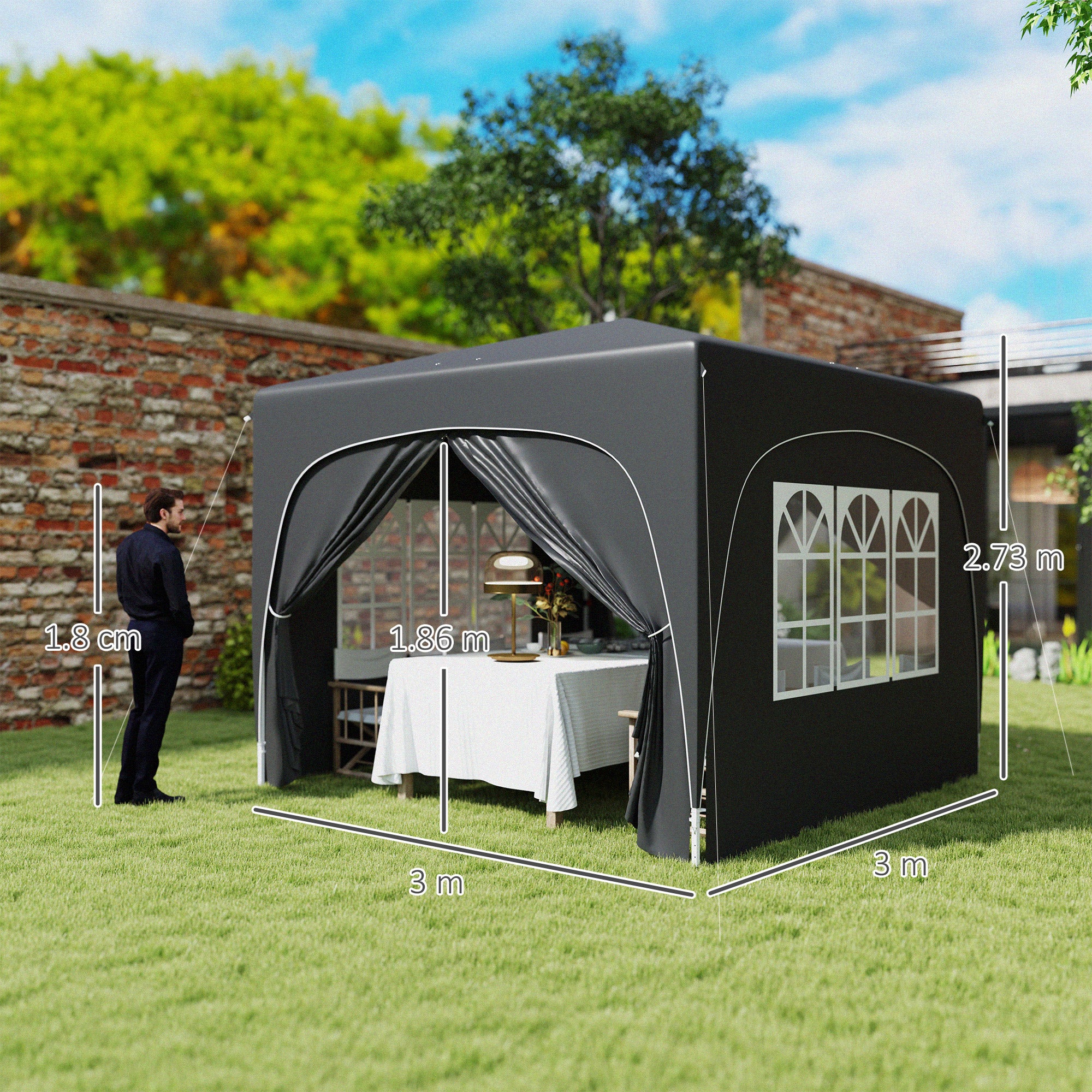 Outsunny 3 x 3m Pop-Up Gazebo Shelter, with Accessories - Black - anydaydirect