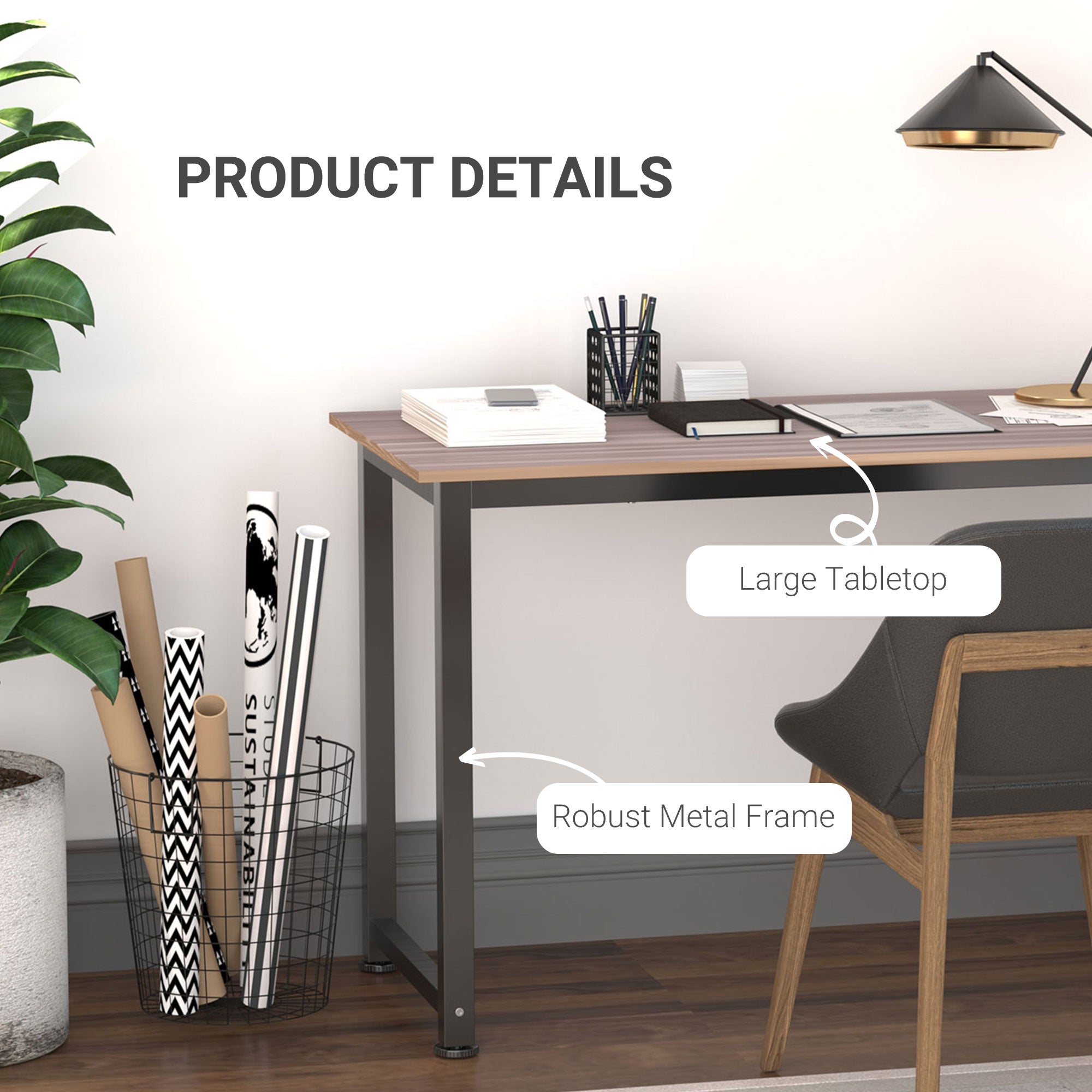 HOMCOM Computer Desk, Writing Table, 120 x 60 x 76cm Workstation for Home Office, Study with Metal Frame, Simple Assembly, Black - anydaydirect
