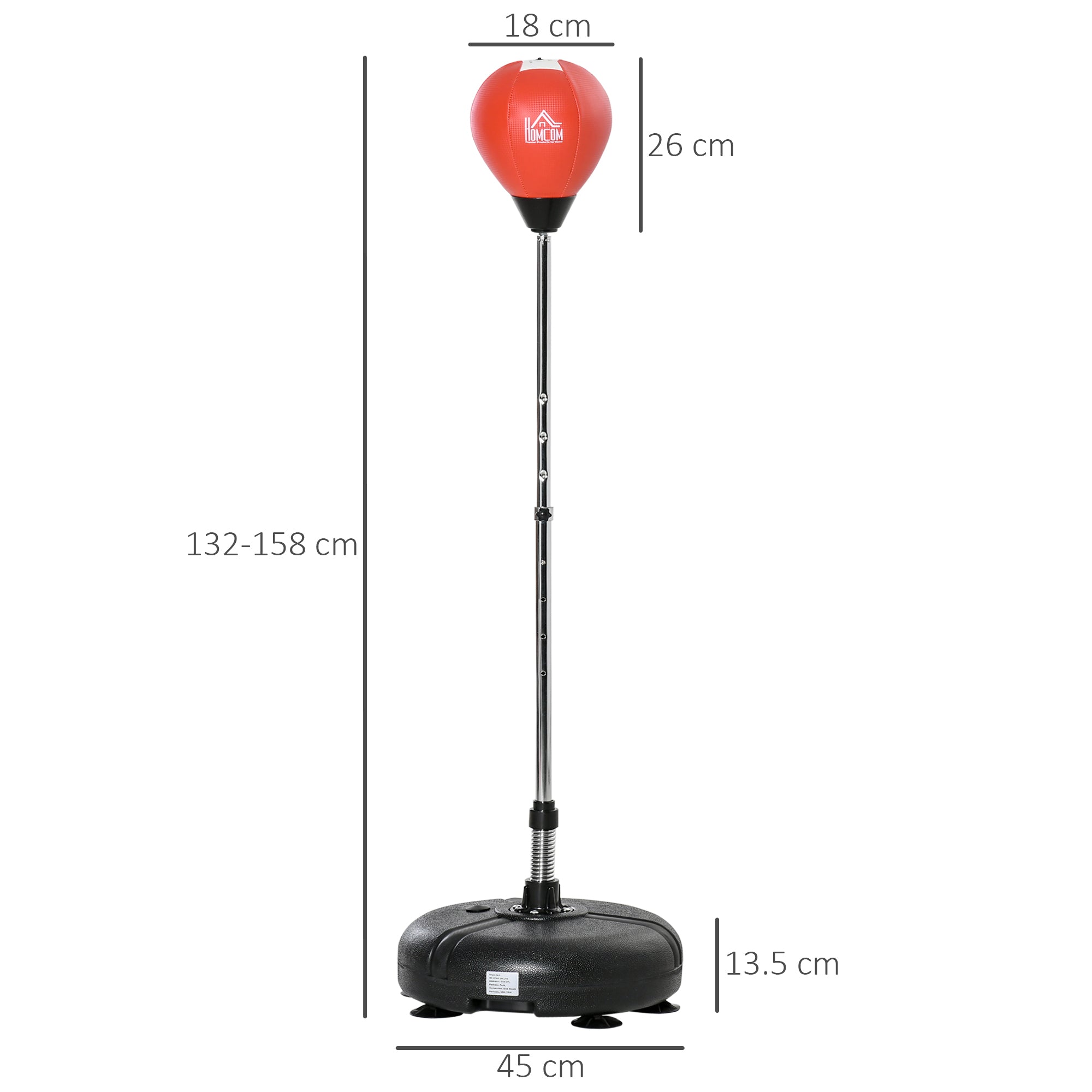 HOMCOM Punching Bag with Stand, 132-158cm Adjustable Height, for Teens, Red/Black - anydaydirect