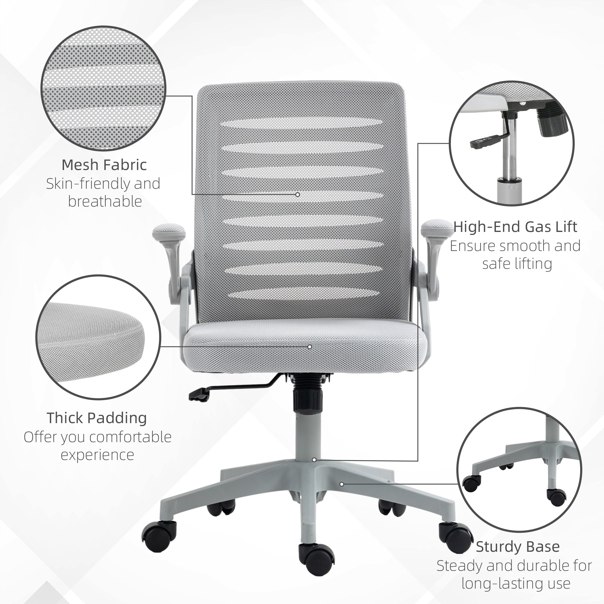 Vinsetto 44-53.5cm Adjustable Height Work Chair, with Mesh Back - Grey - anydaydirect