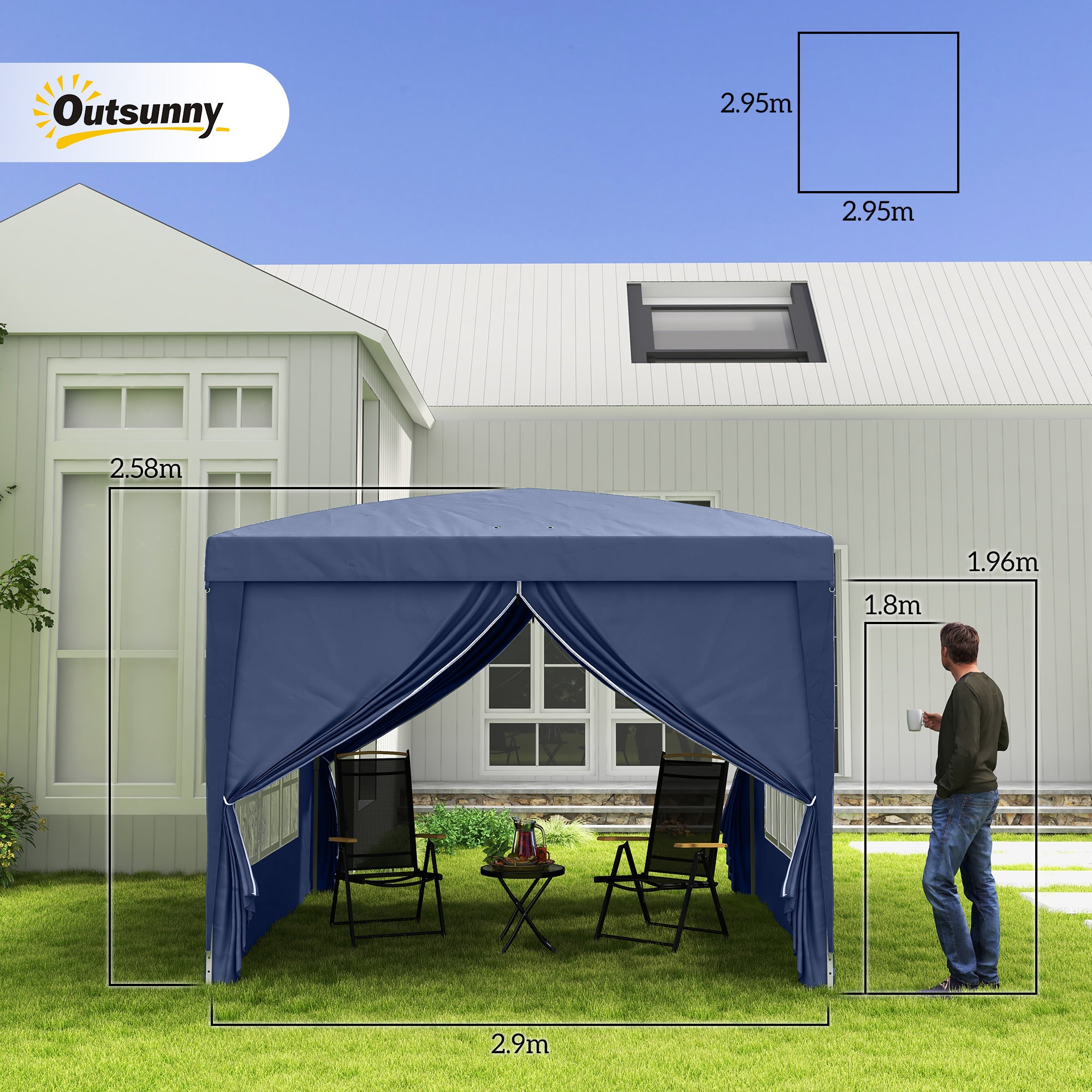 Outsunny 3 x 3(m) Pop Up Gazebo, Water and UV Resistant Party Tent Camping Canopy Marquee with Carry Bag, Blue - anydaydirect