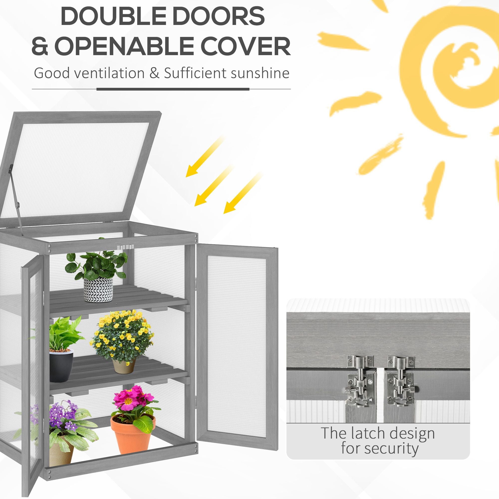 Outsunny 3-tier Wood Greenhouse Garden Polycarbonate Cold Frame Balcony Grow House w/ Storage Shelf for Plants, Flowers, Dark Grey - anydaydirect