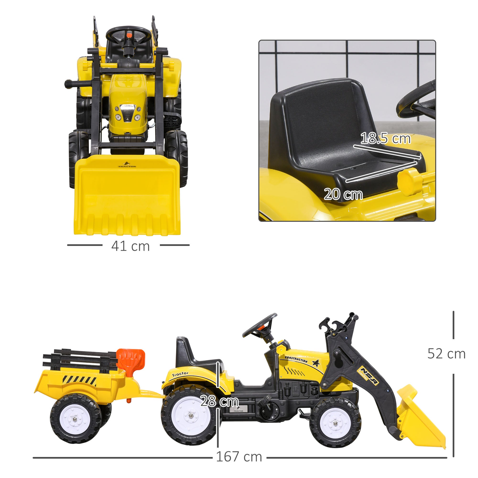 HOMCOM Kids Pedal Go Kart Excavator-Yellow - anydaydirect