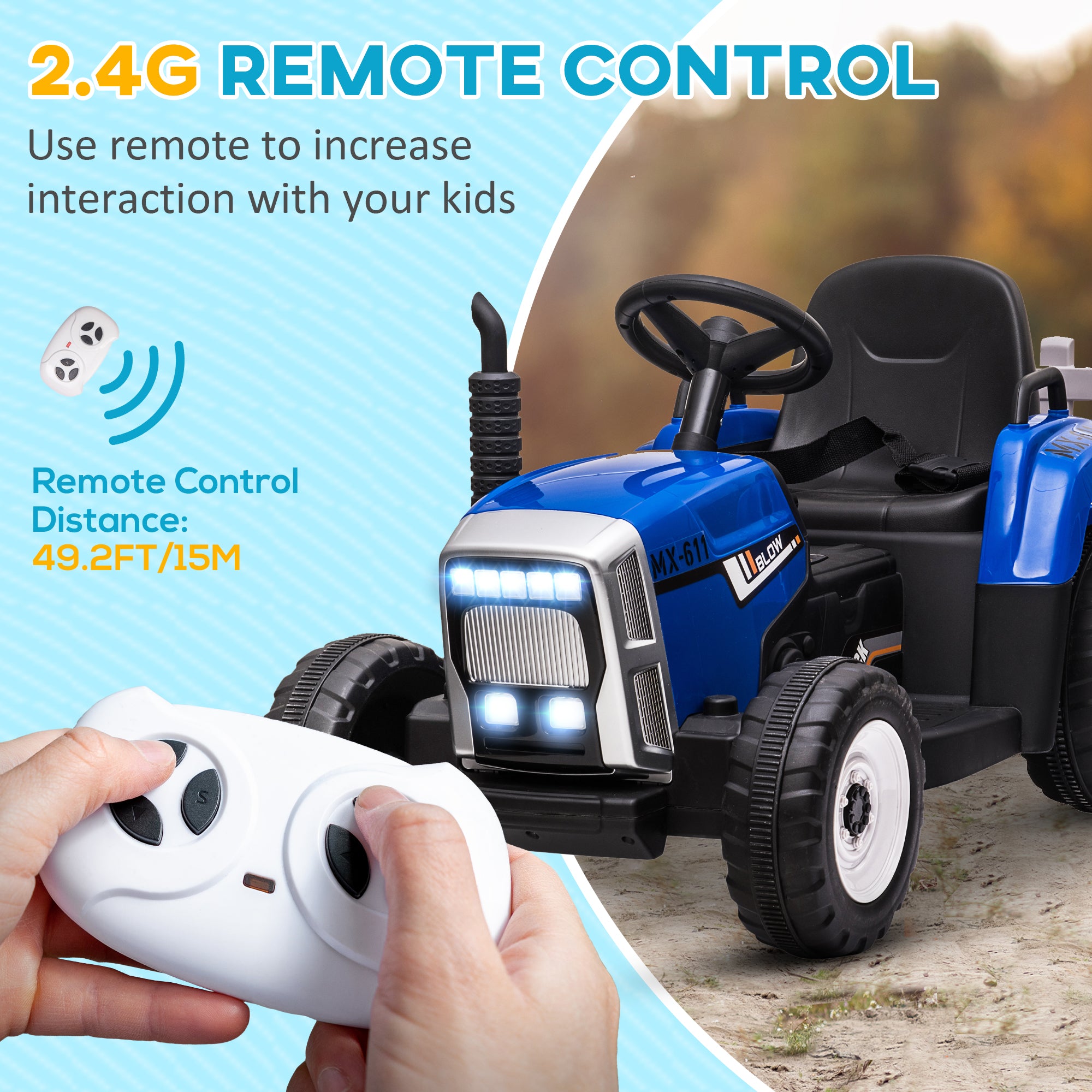 HOMCOM Electric Ride on Tractor w/ Detachable Trailer, 12V Kids Battery Powered Electric Car w/ Remote Control, Music Start up Sound, Blue - anydaydirect