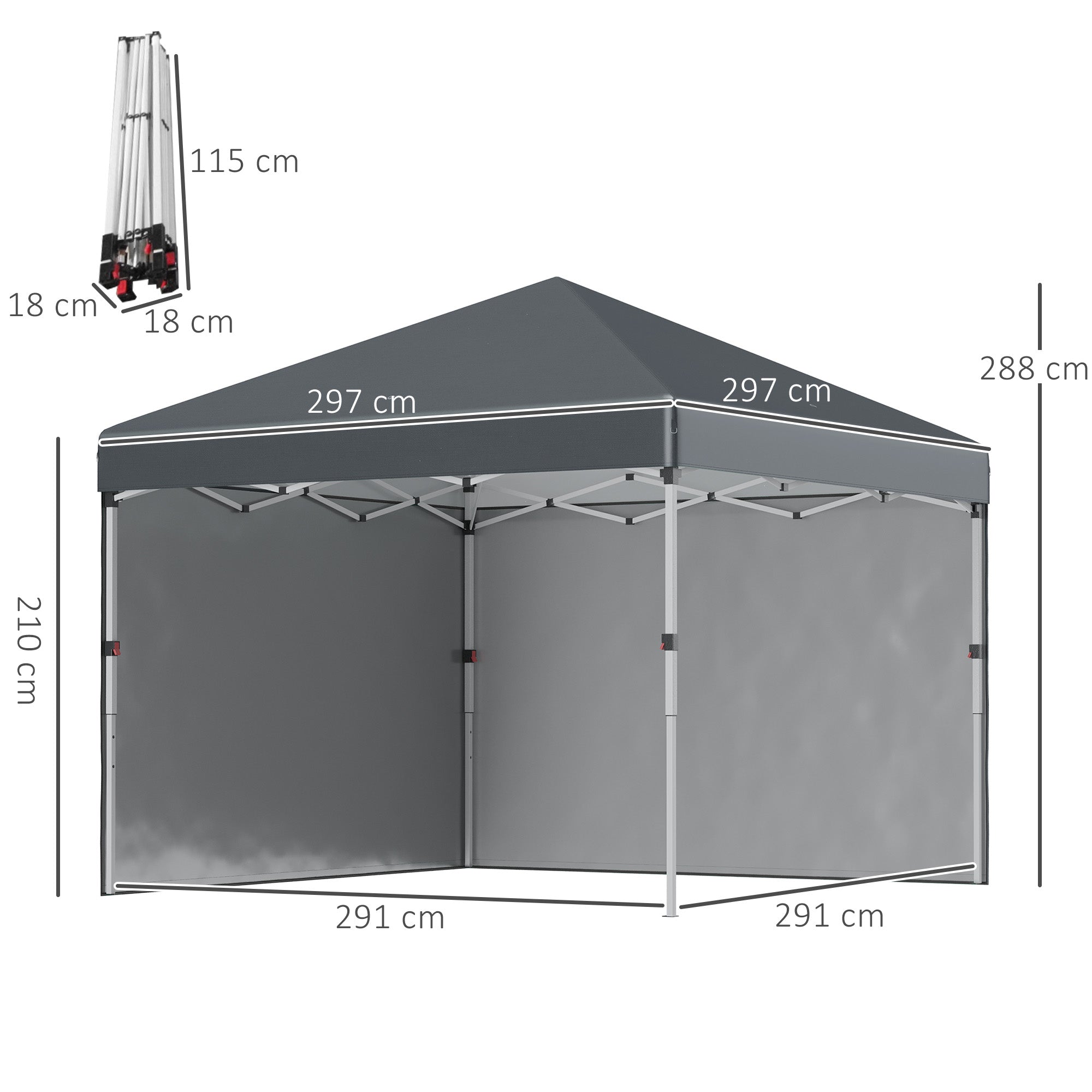 Outsunny 3 x 3 (M) Pop Up Gazebo, UPF 30+ with 2 Sidewalls, Leg Weight Bags and Wheeled Bag, Height Adjustable Party Tent Event Shelter for Garden, Patio, Dark Grey - anydaydirect