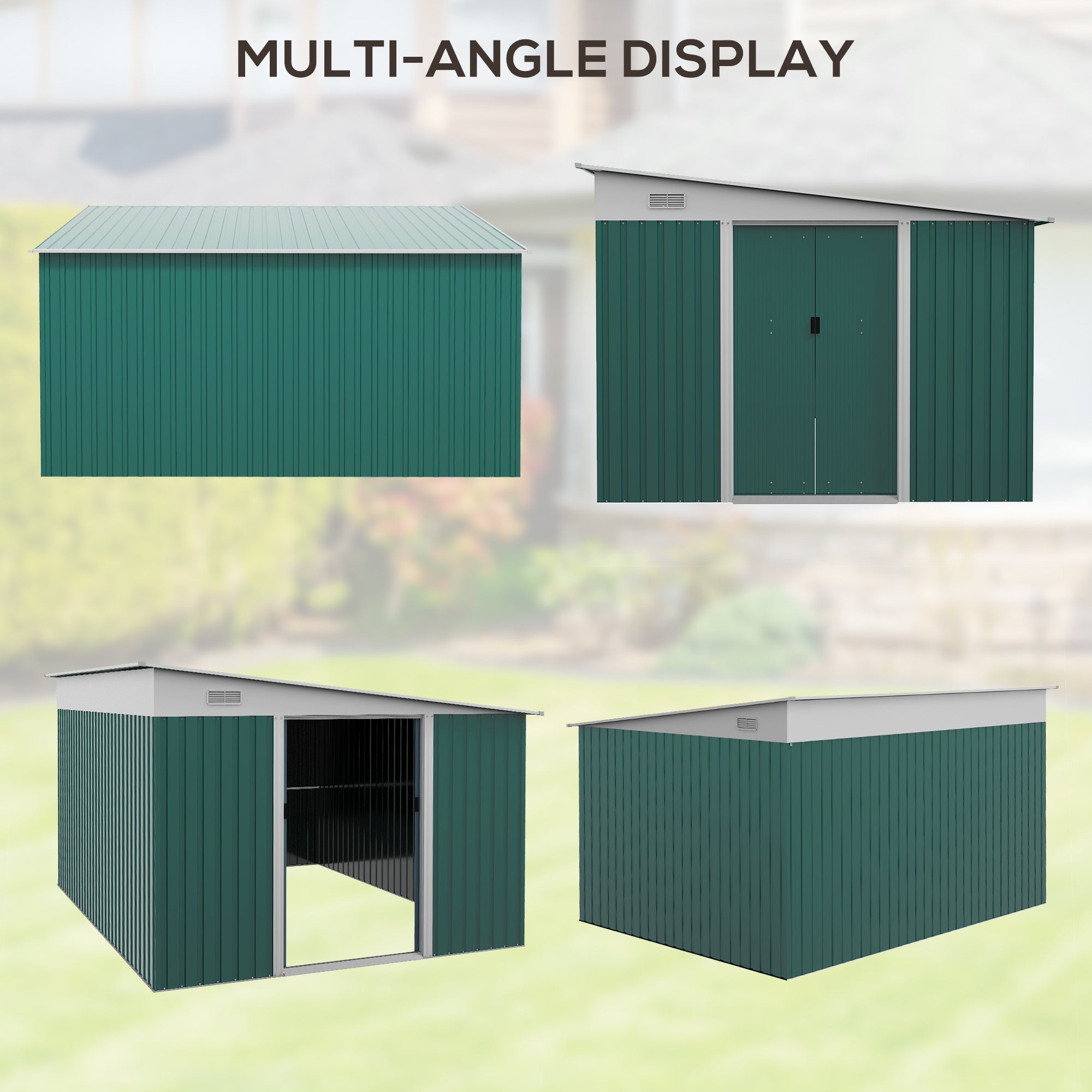 Outsunny Garden Metal Storage Shed Outdoor Metal Tool House with Double Sliding Doors and 2 Air Vents, 11.3x9.2ft, Green - anydaydirect