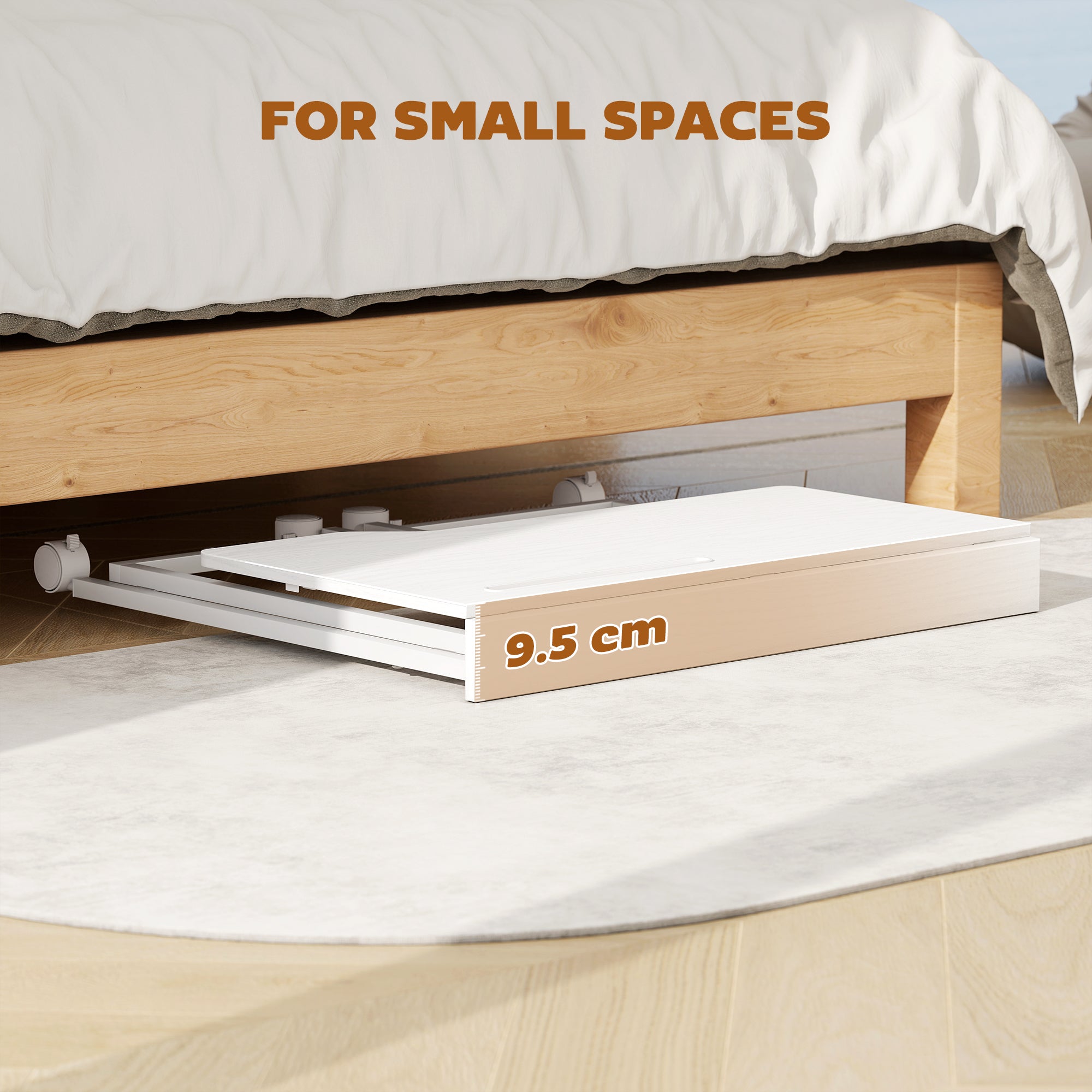 HOMCOM Small Folding Desk, with Wheels - White Wood-Effect - anydaydirect