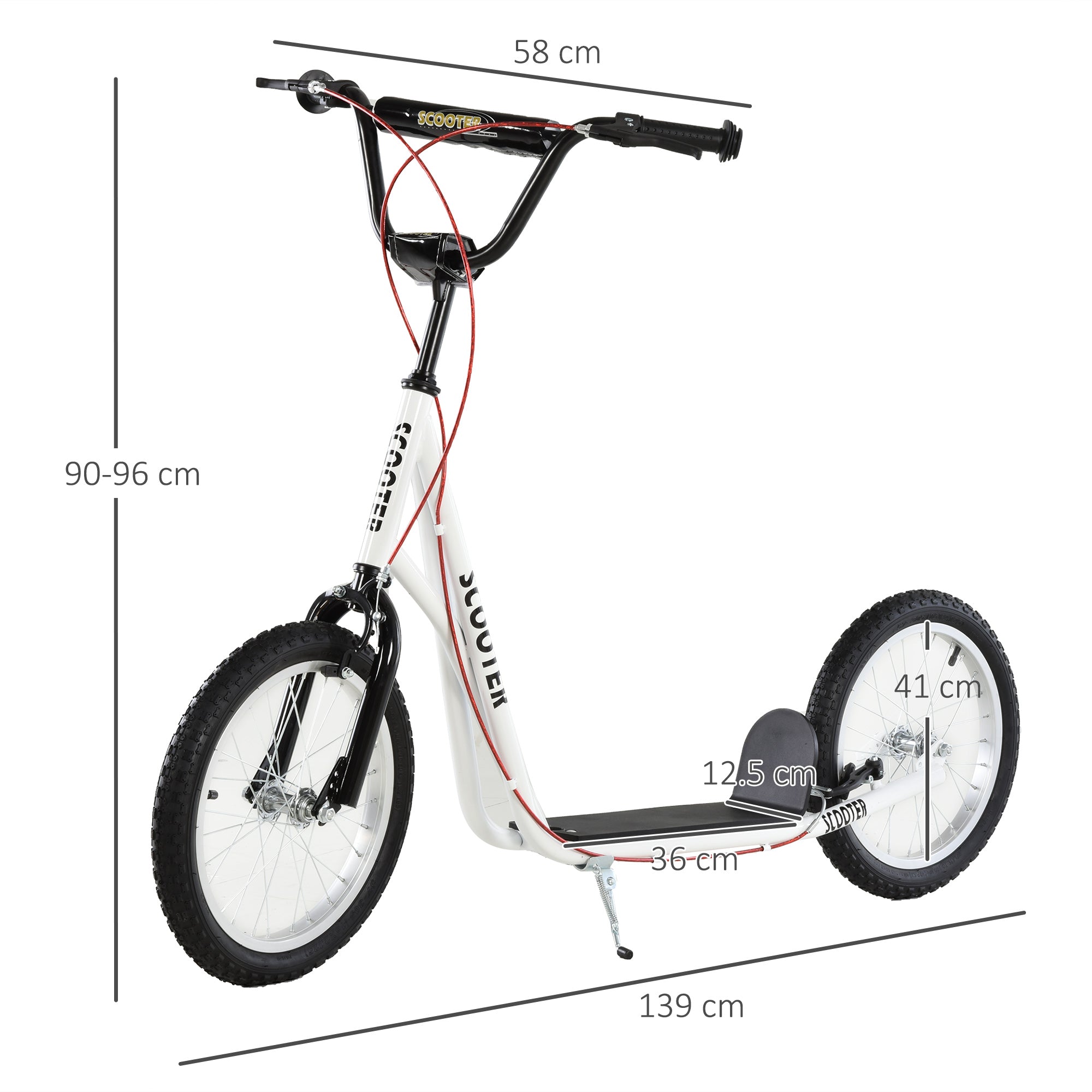 HOMCOM Stunt Scooter for Teens and Kids, Kick Scooter with Adjustable Handlebar, Dual Brakes, and 16 Inch Rubber Tyres, White - anydaydirect
