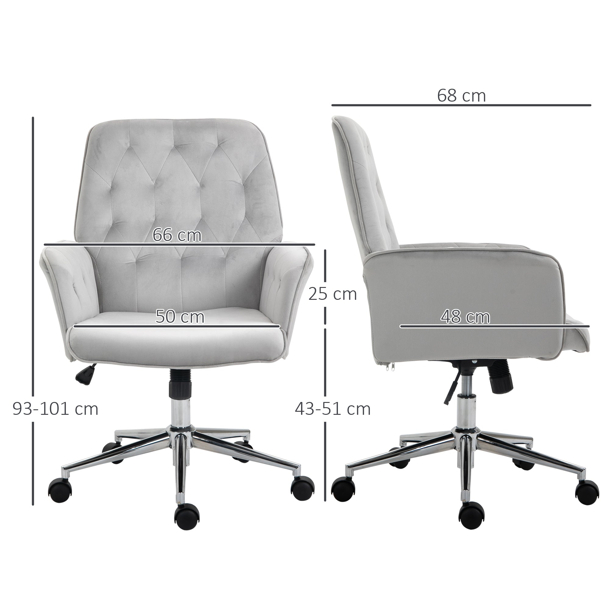Vinsetto Linen Computer Chair with Armrest, Modern Swivel Chair with Adjustable Height, Light Grey - anydaydirect