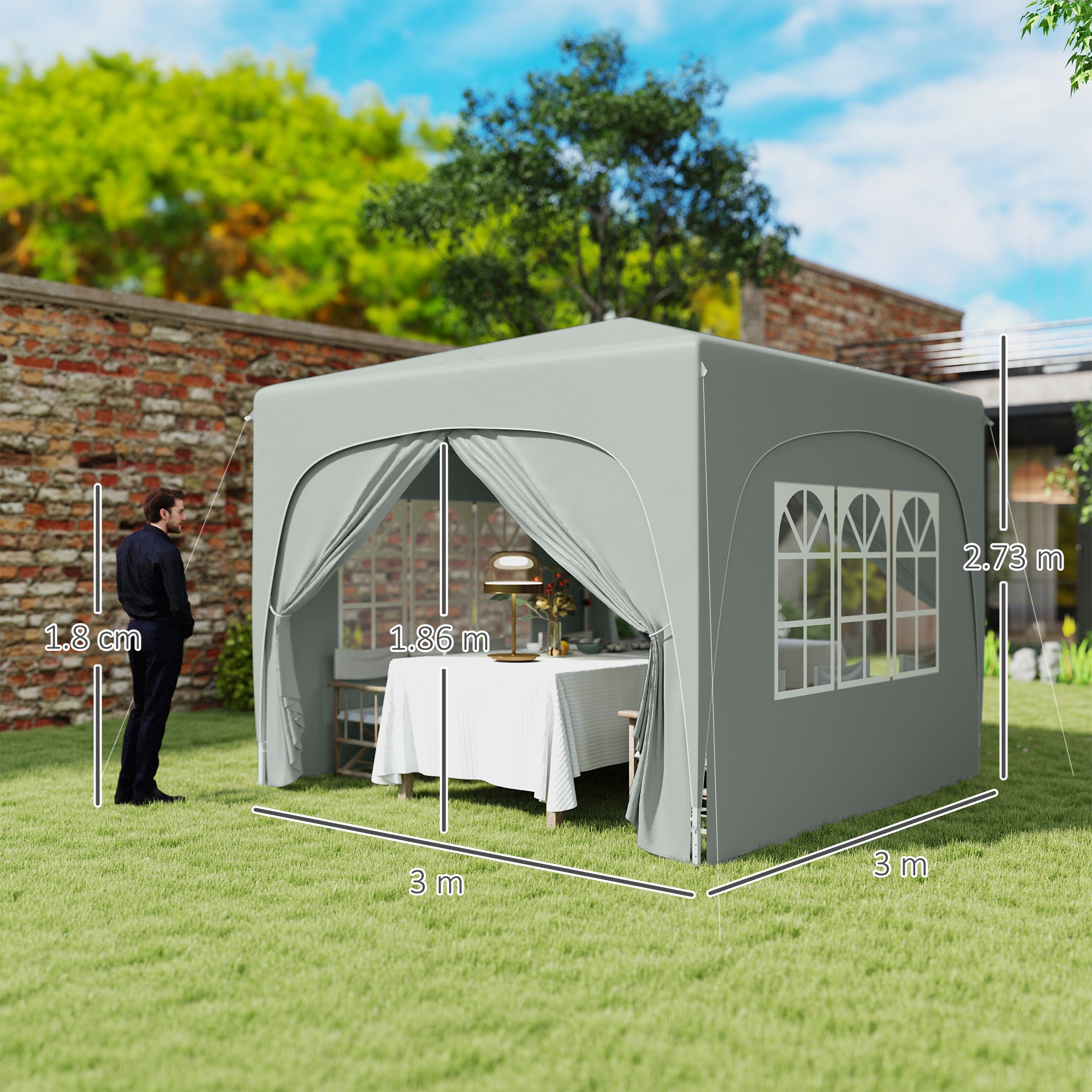 Outsunny 3 x 3m Pop-Up Gazebo Shelter, with Accessories - Light Grey - anydaydirect