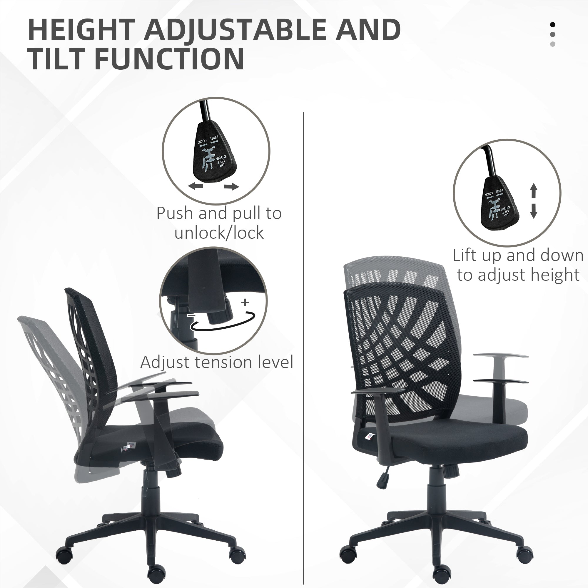 HOMCOM 97.5-106.5cm Adjustable Home Office Chair - Black - anydaydirect