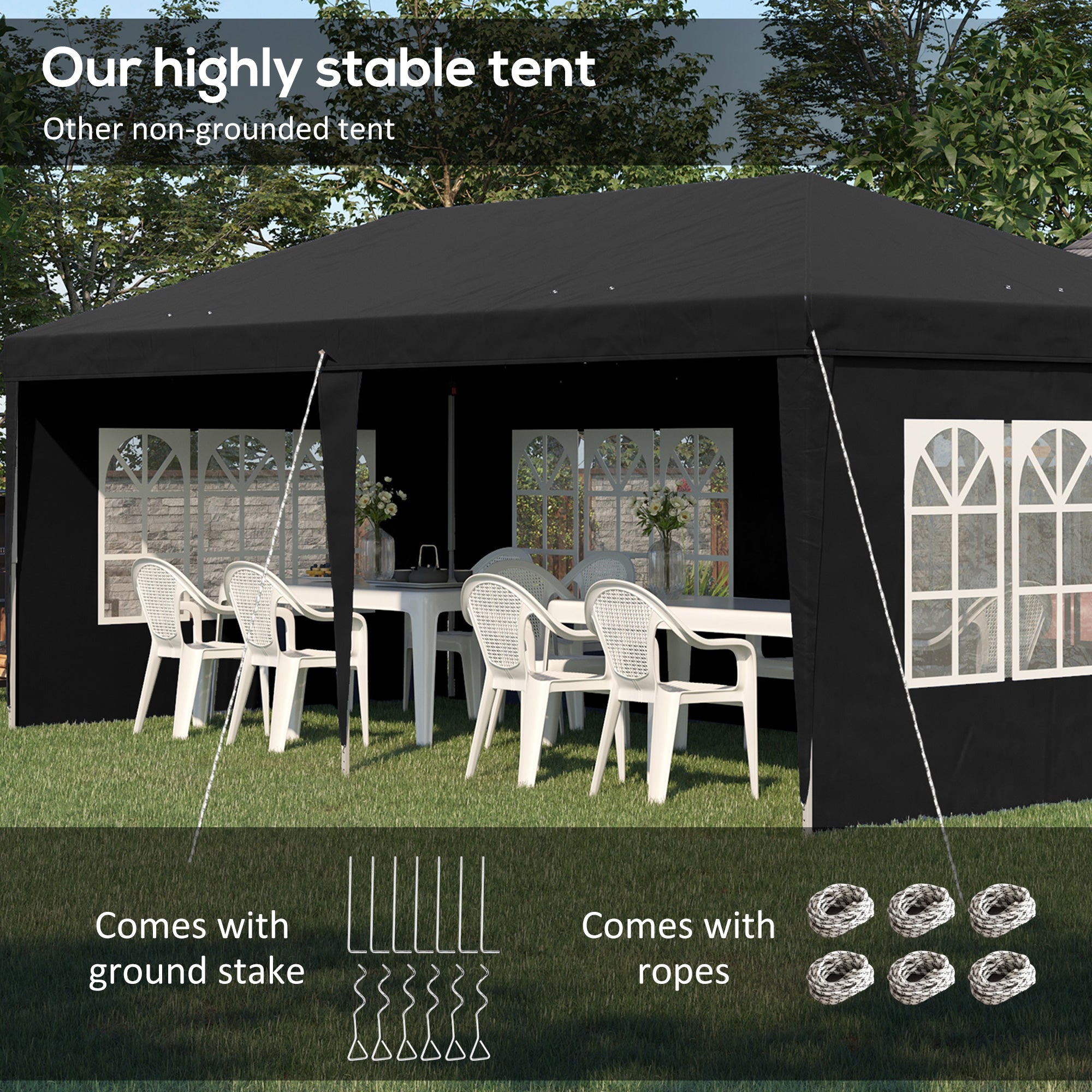 Outsunny 3 x 6m Pop-Up Gazebo, with Removable Walls - Black - anydaydirect