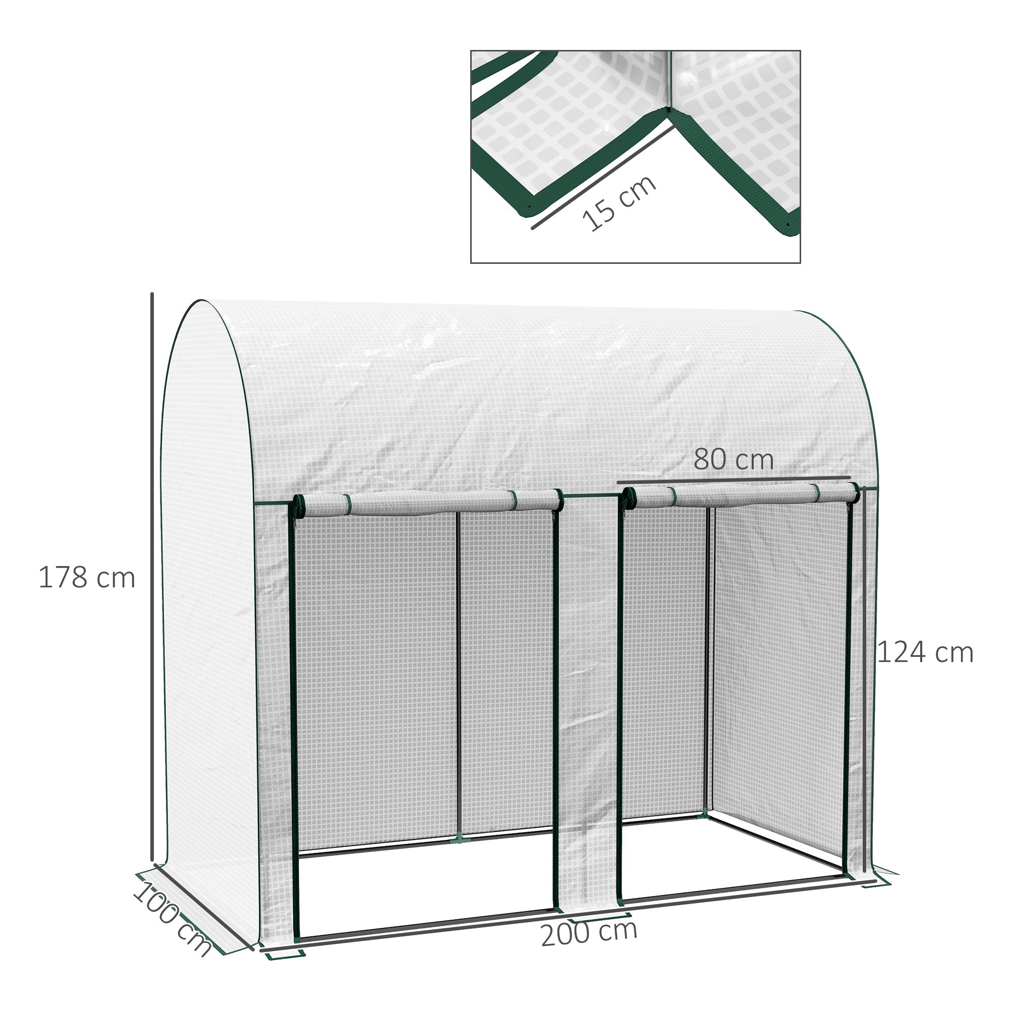 Outsunny 200 x 100cm Walk-In Greenhouse, with Zipped Doors - White - anydaydirect