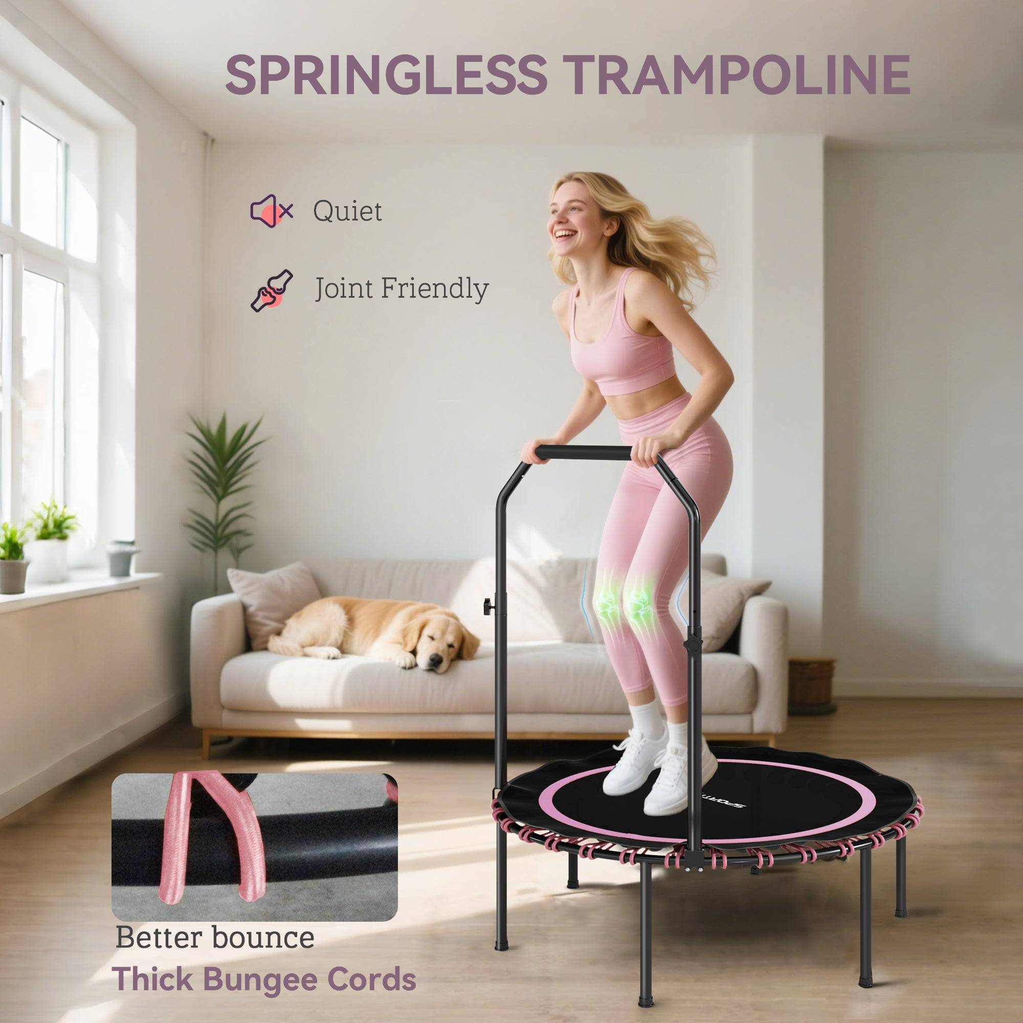 SPORTNOW 40" Foldable Fitness Trampoline Rebounder with Handle, Pink - anydaydirect