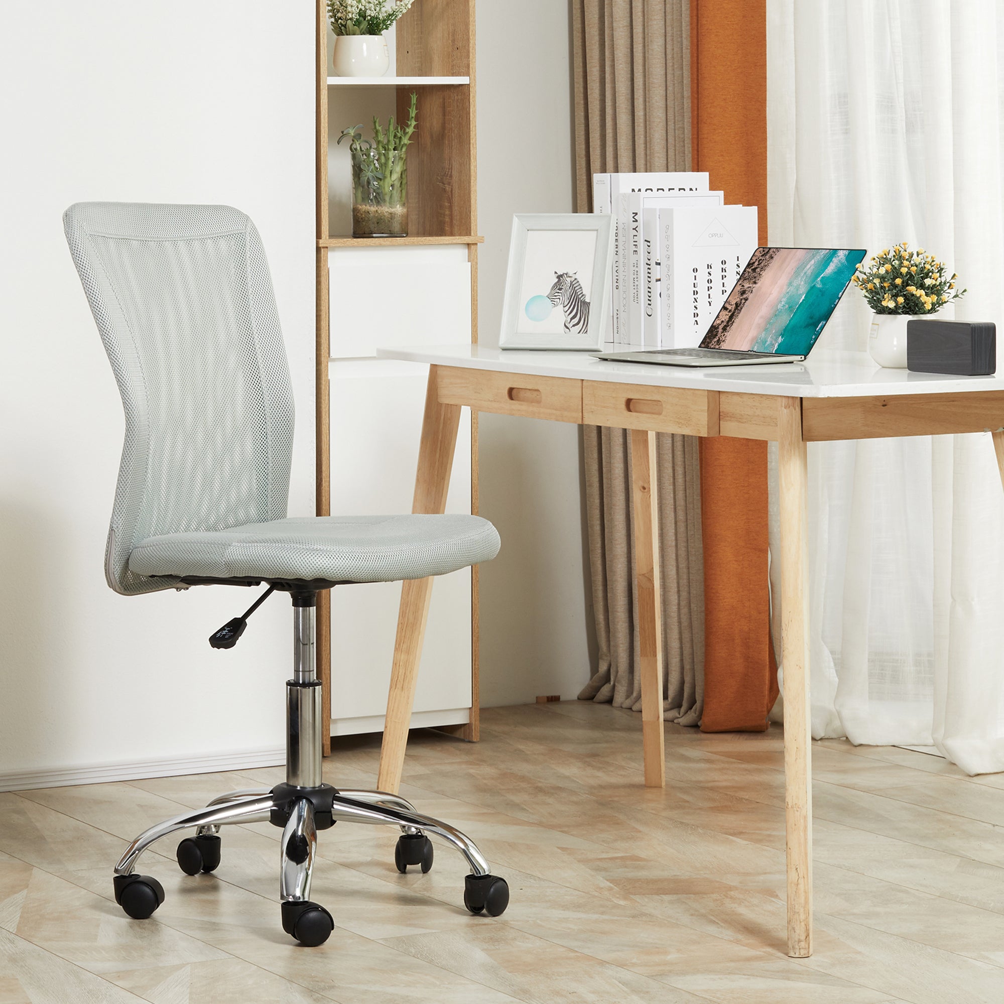Vinsetto Office Chair, Armless Desk Chair, Adjustable Computer Swivel Chair with Rolling Wheels and Mesh Back for Home Work Study, Grey - anydaydirect
