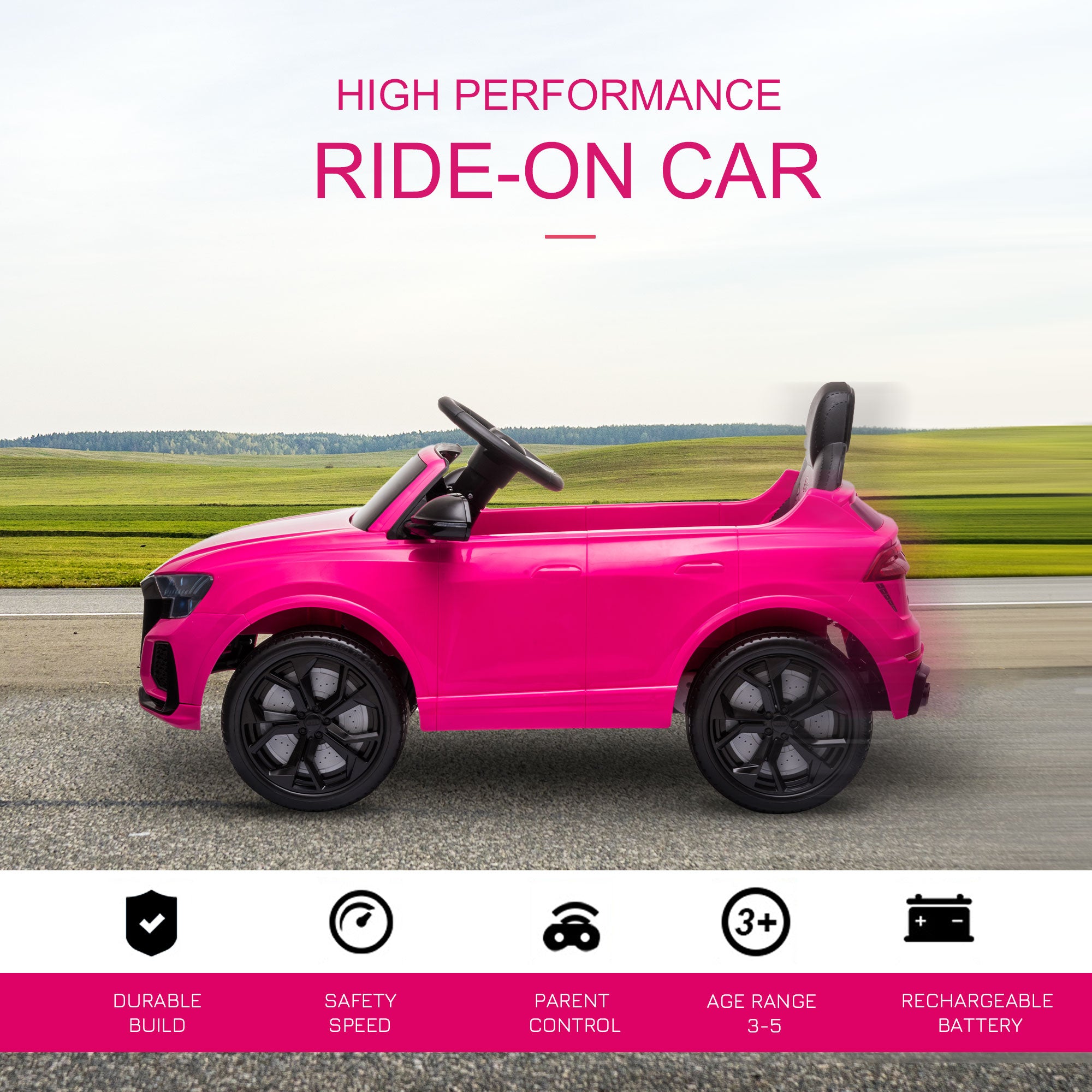 Kids Electric Ride On Car HOMCOM Compatible 6V Battery-powered Audi RS Q8 Toy with Remote Control Lights USB MP3 Bluetooth Pink - anydaydirect