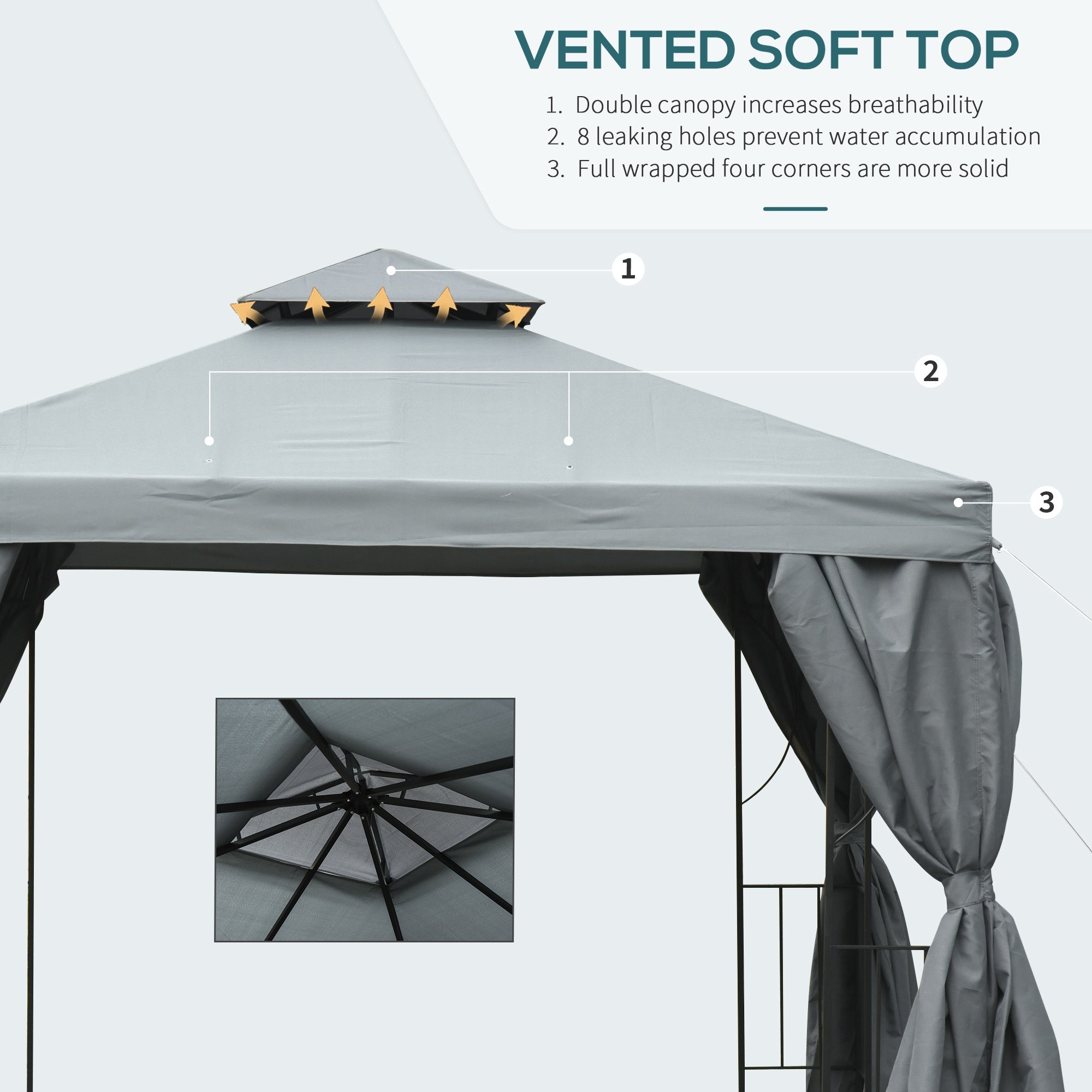 Outsunny 3 x 3 m Garden Gazebo Double Roof Marquee Patio Wedding Party Tent Canopy Shelter with Sidewalls, (Dark Grey) - anydaydirect