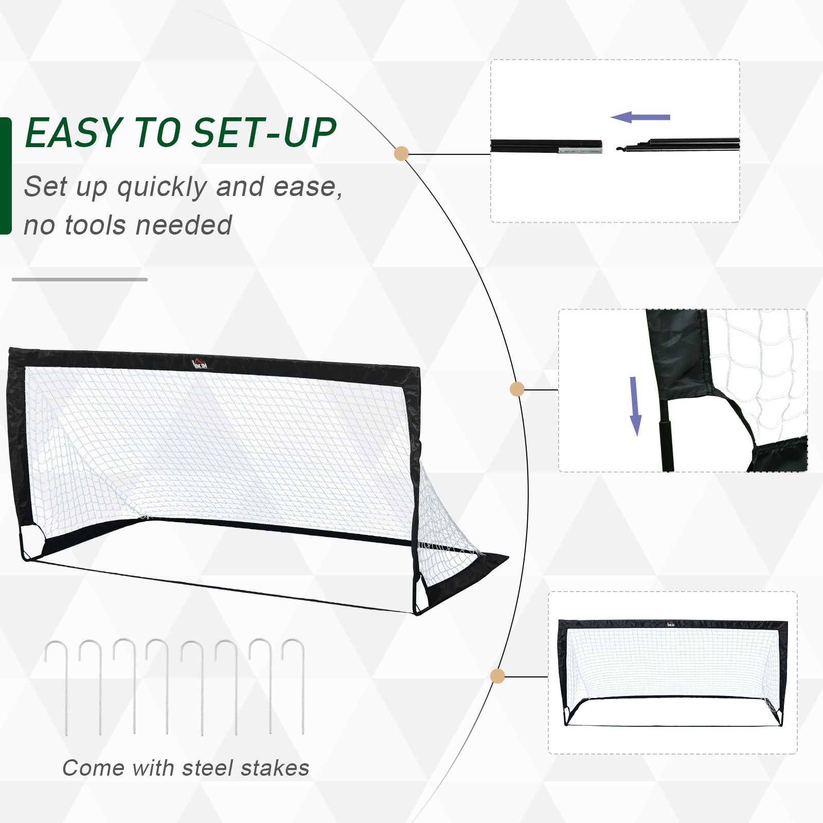 HOMCOM Set of 2 Football Goal Net 6 x 3 ft Foldable Outdoor Sport Training Teens Adults Football with Carrying Bag Black - anydaydirect