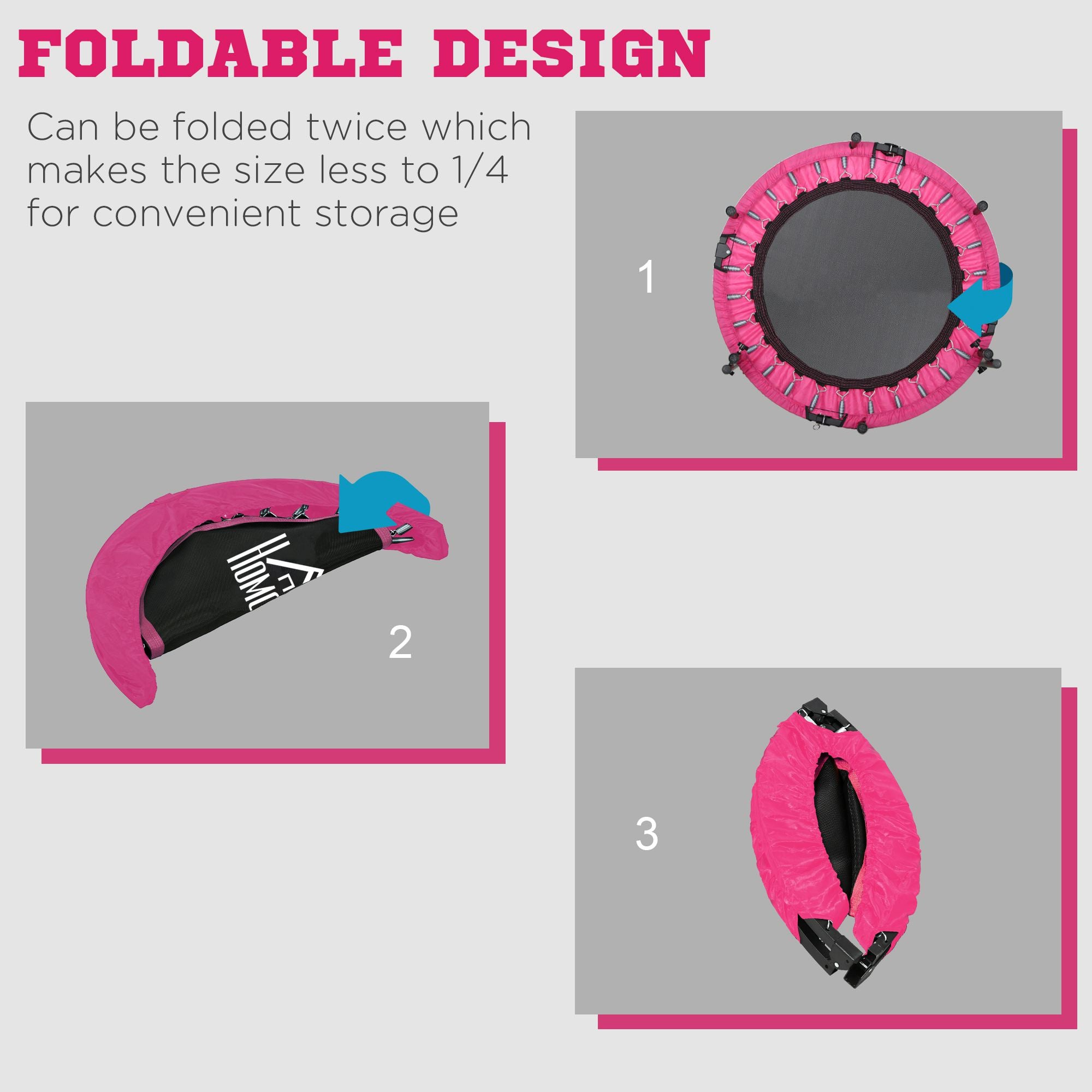 HOMCOM 40" Foldable Mini Fitness Trampoline, with Adjustable Foam Handle, Pink - anydaydirect