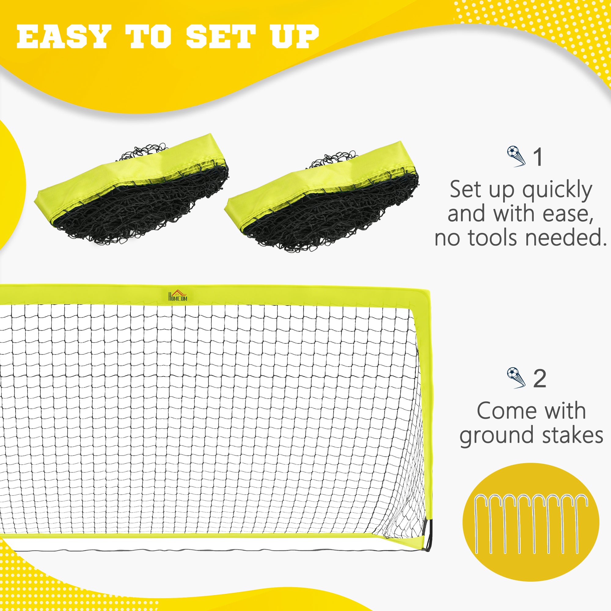 HOMCOM Two Football Goal Nets, Foldable Outdoor Sport Training Equipment, for Teens, Adults, with Carrying Bag, Yellow - anydaydirect
