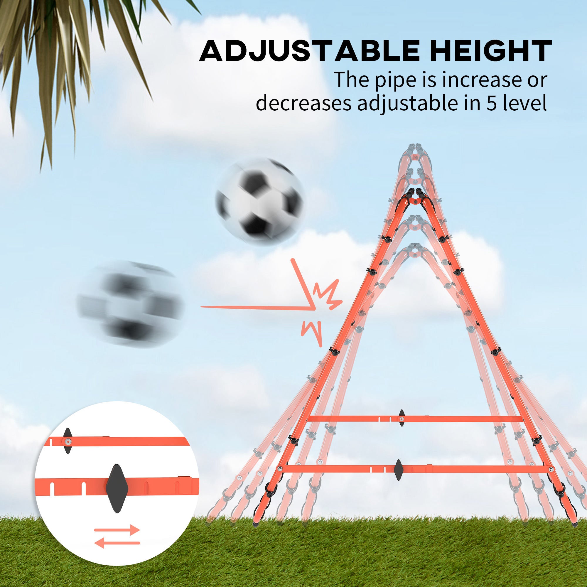 HOMCOM Double Sided Football Rebounder Net, Football Rebound Goal with Five Adjustable Angles, Orange - anydaydirect