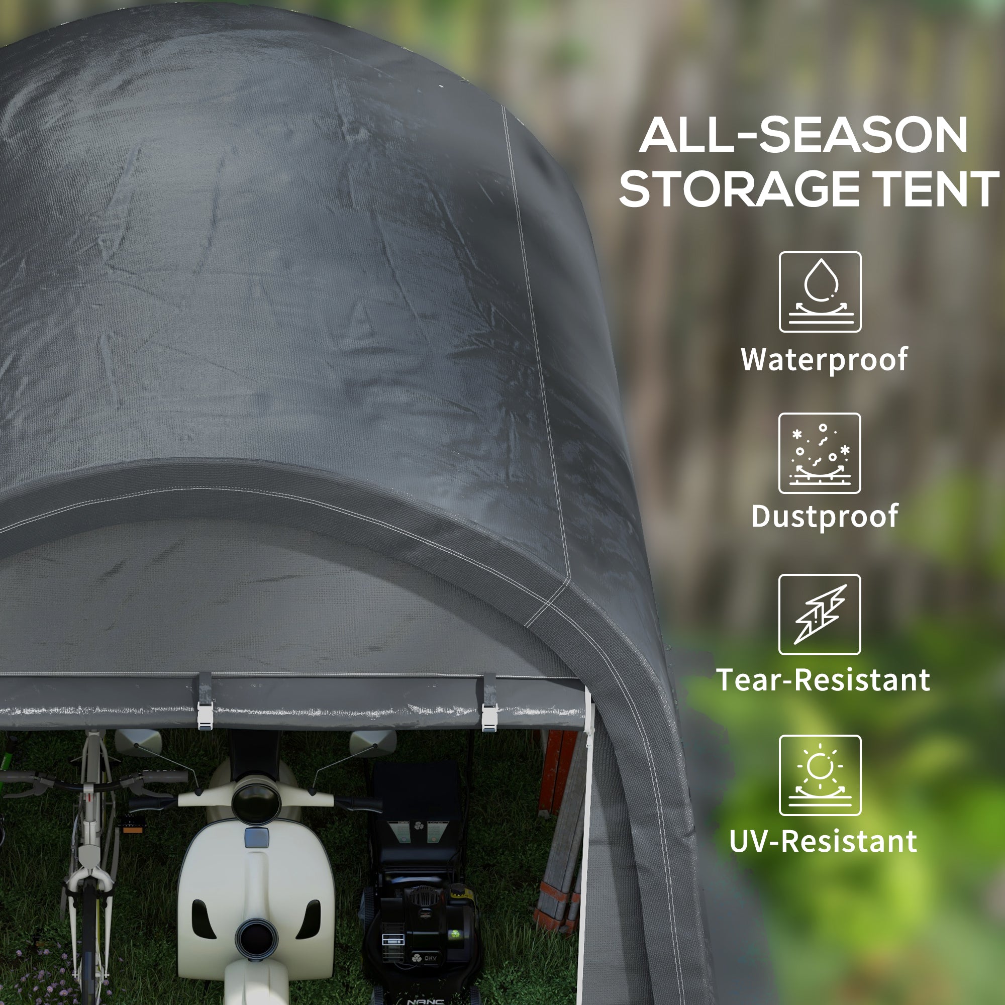 Outsunny 3 x 3(m) Garden Storage Tent, Heavy Duty Outdoor Shed, Waterproof Portable Shed Storage Shelter with Galvanised Steel Frame for Bike, Motorcycle, Garden Tools, Grey - anydaydirect