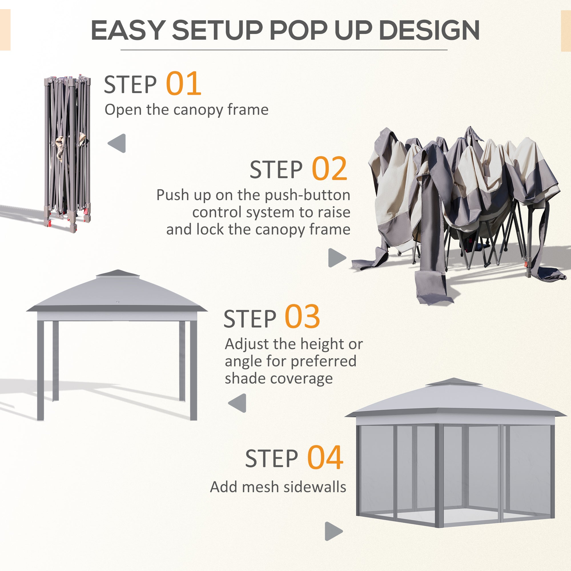 Outsunny 3.3 x 3.3m Pop Up Gazebo, Double Roof Foldable Canopy Tent with Zipped Mesh Sidewalls, Height Adjustable and Carrying Bag, Event Tent for Patio Garden, Grey - anydaydirect