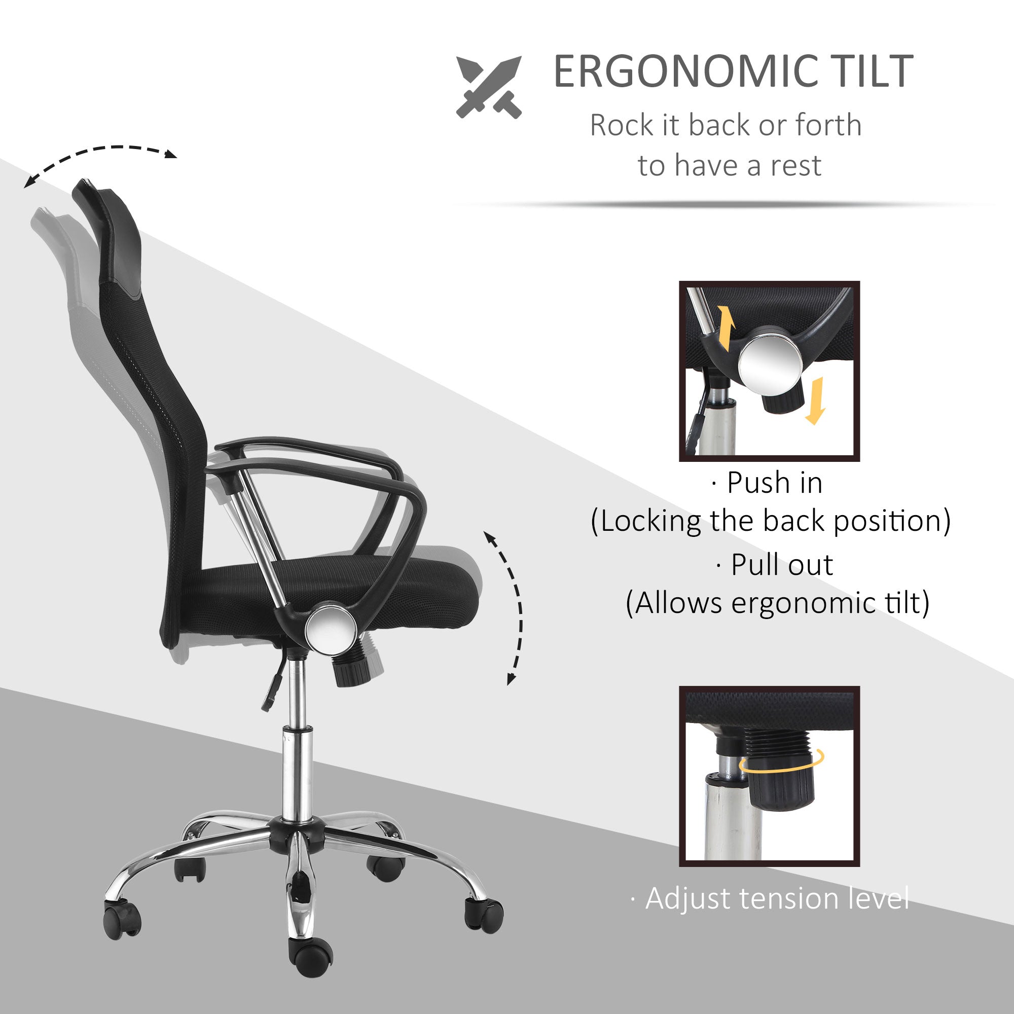HOMCOM Ergonomic Office Chair Mesh Chair with Adjustable Height Tilt Function Black - anydaydirect