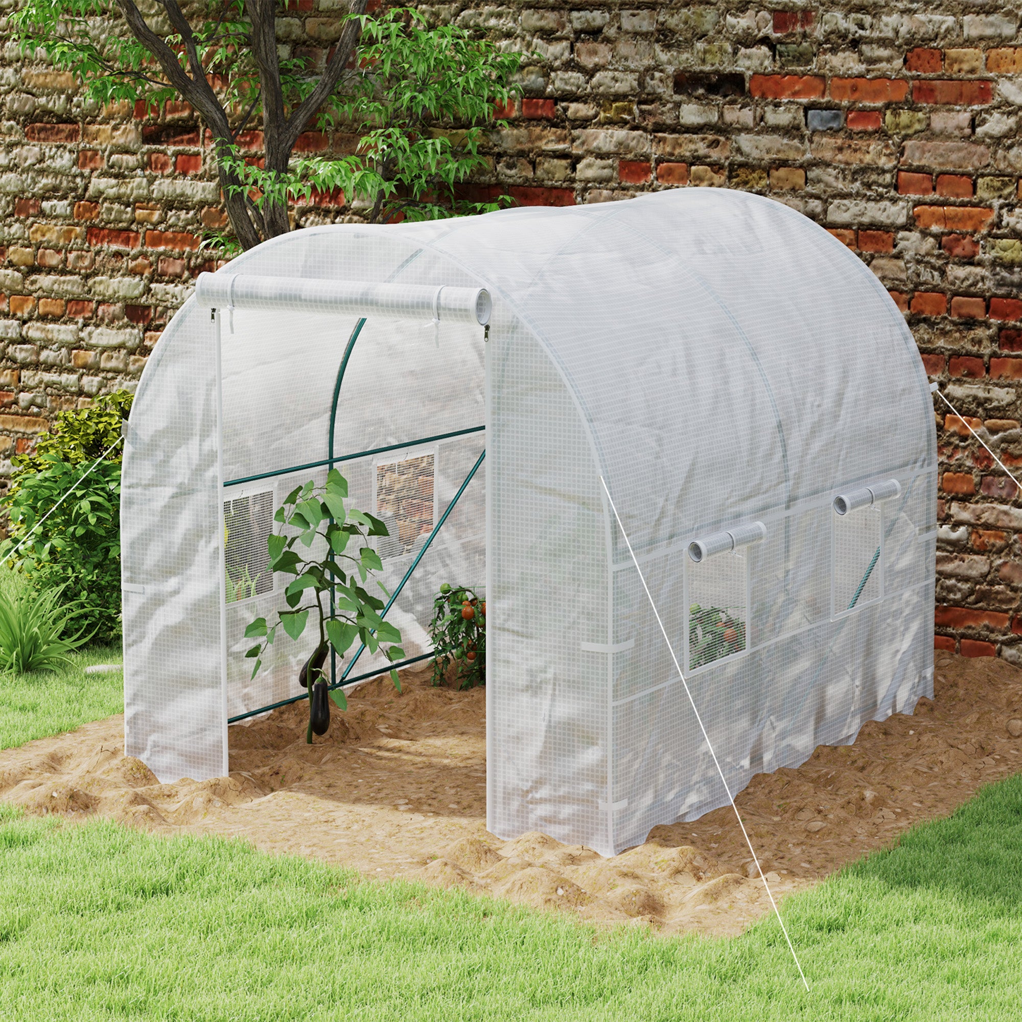 Outsunny Reinforced Walk in Polytunnel Greenhouse with Roll Up Zipped Door Windows, Galvanised Steel Frame, 2 x 2.5m - anydaydirect