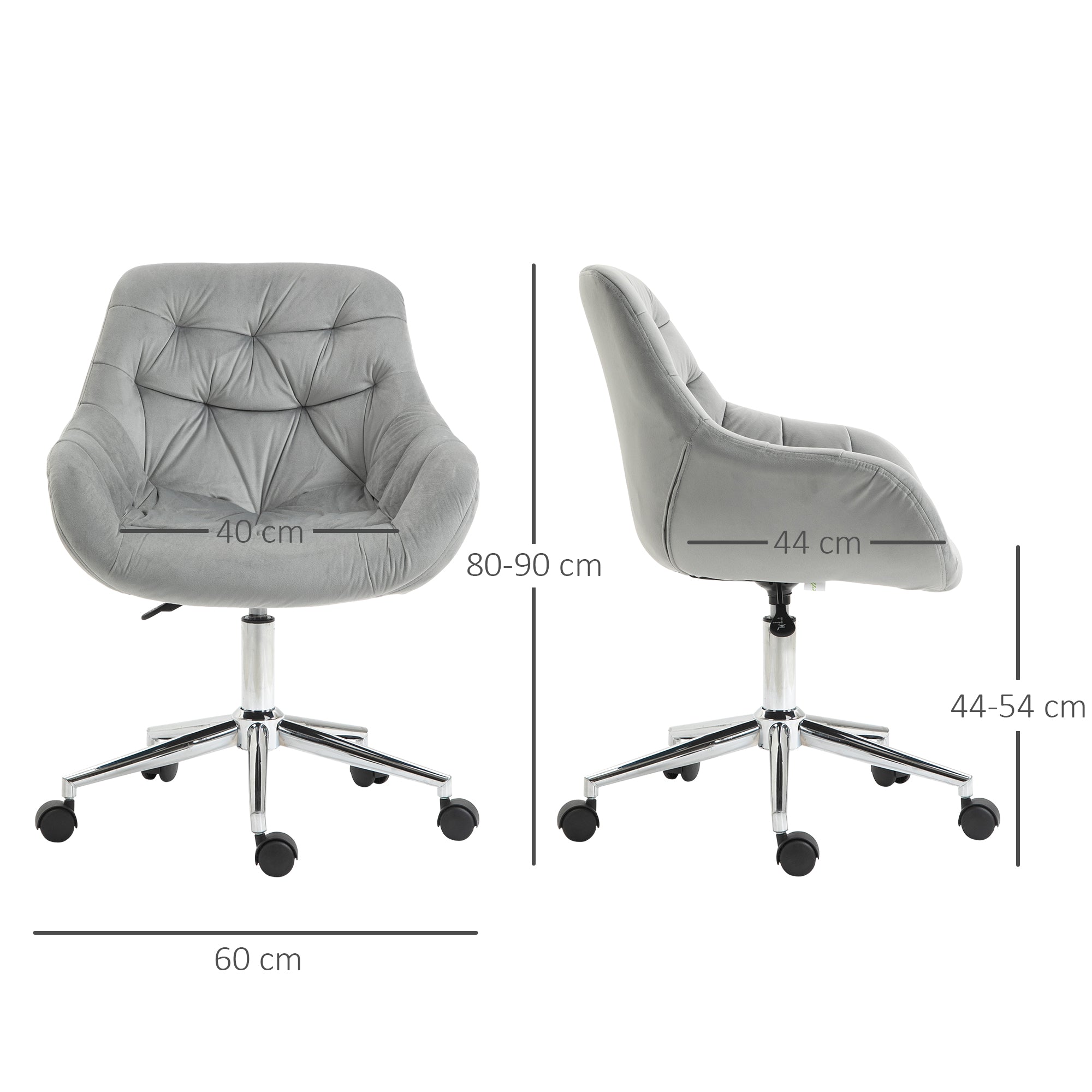Vinsetto Home Office Chair Velvet Ergonomic Computer Chair Comfy Desk Chair with Adjustable Height, Arm and Back Support, Grey - anydaydirect