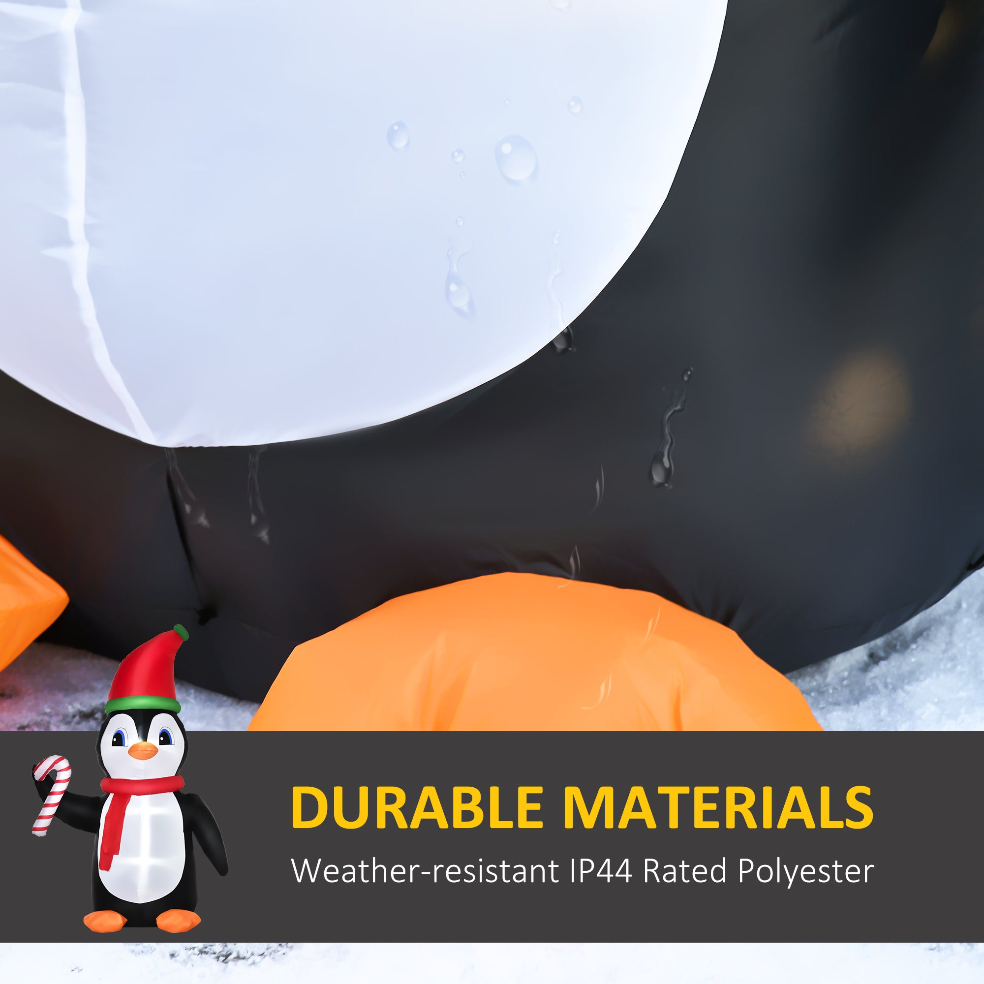 HOMCOM 2.5m Inflatable Christmas Penguin Holding Candy Cane Blow Up Outdoor Decoration with LED Lights for Holiday - anydaydirect