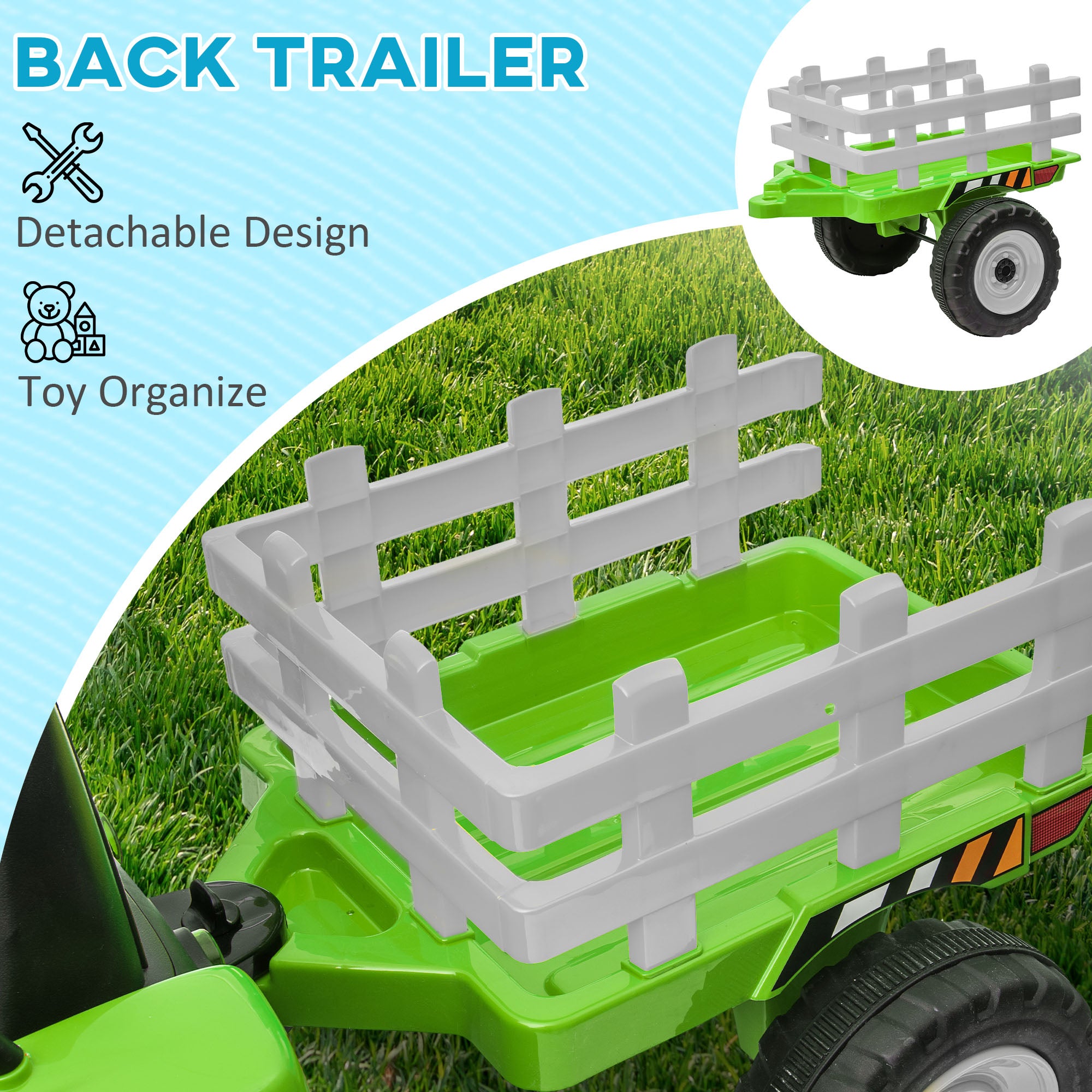 HOMCOM Electric Ride on Tractor w/ Detachable Trailer, 12V Kids Battery Powered Electric Car w/ Remote Control, Music for Kids Aged 3-6, Green - anydaydirect