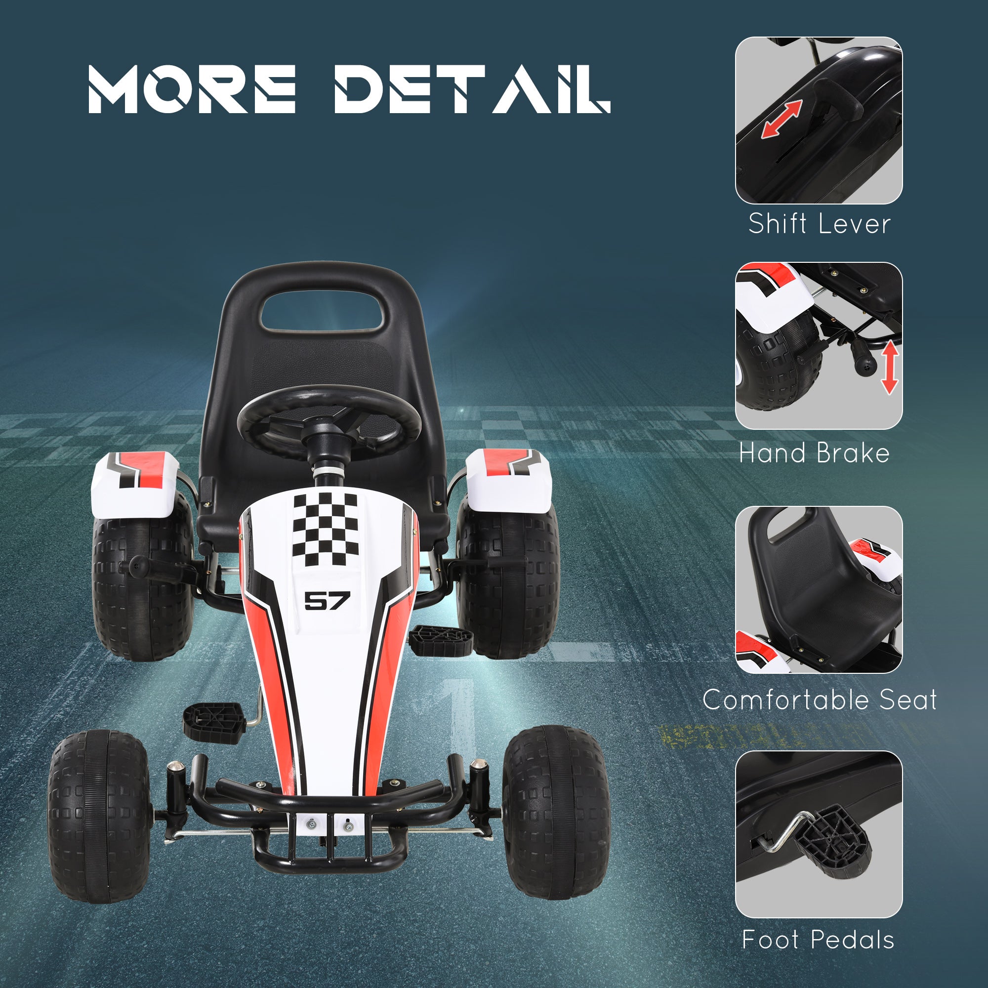HOMCOM Kids Adjustable Seat PP Pedal Go-Kart White/Red - anydaydirect