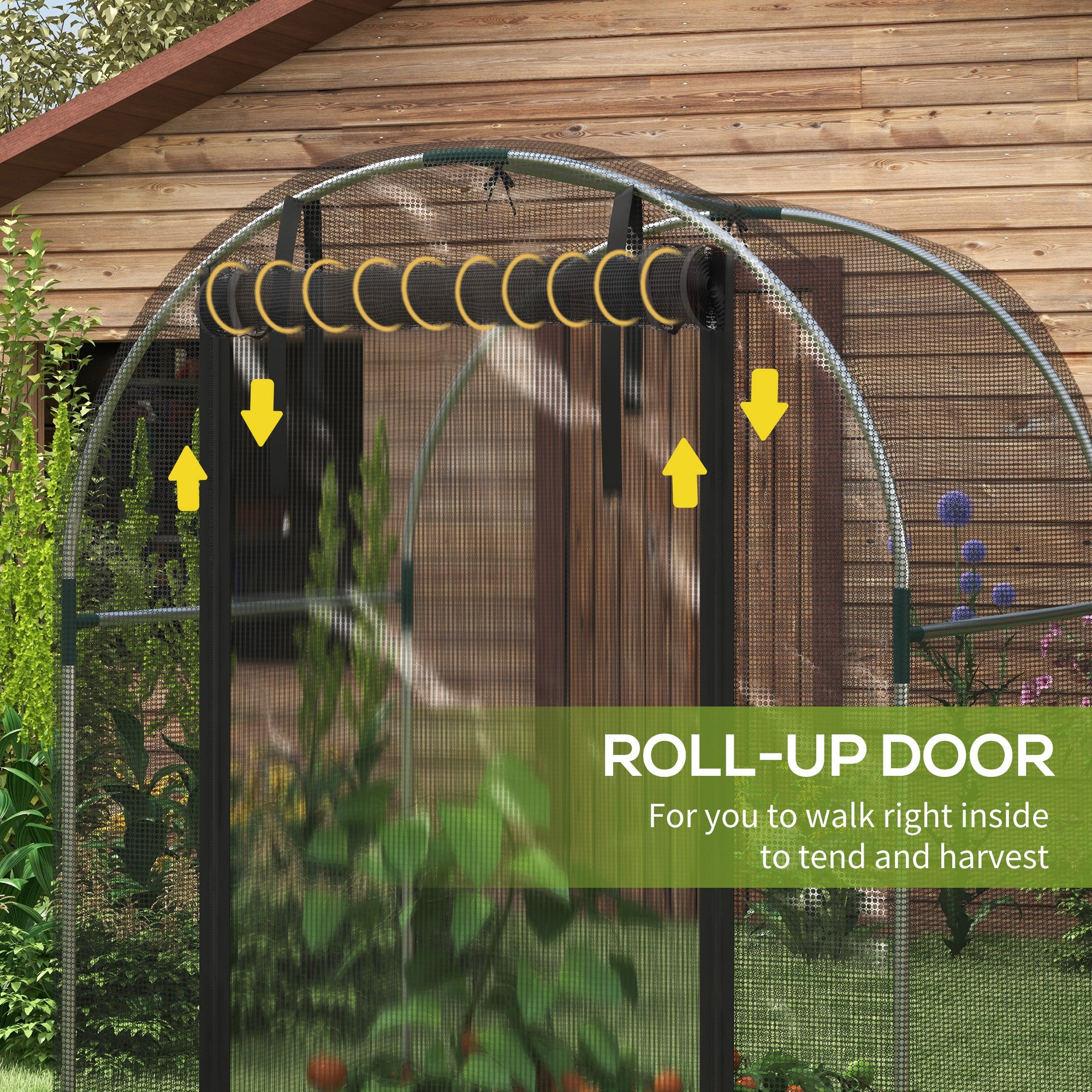 Outsunny Galvanised Steel Fruit Cage, Plant Protection Tent with Zipped Door, 1.2 x 1.2 x 1.9m, Black - anydaydirect