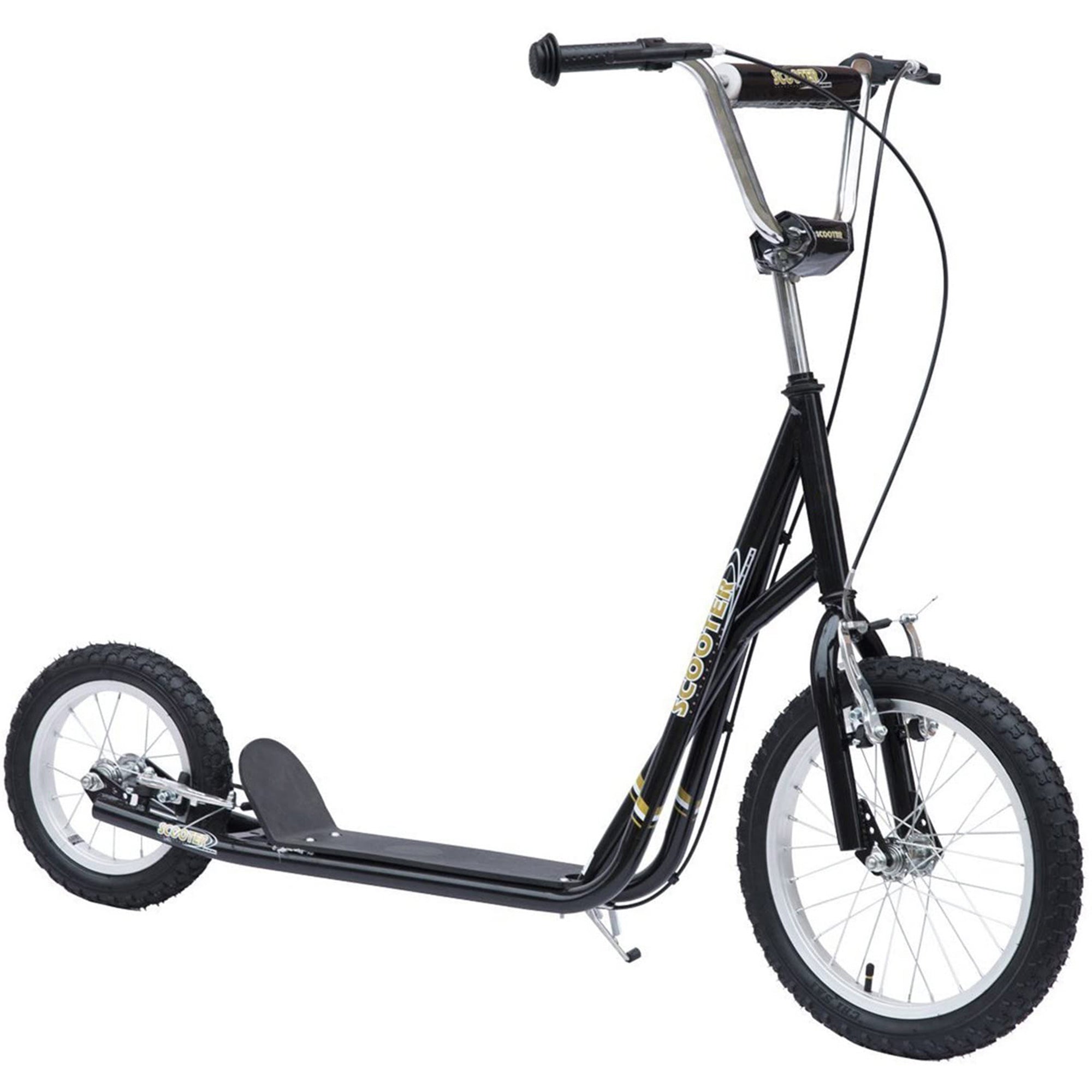 HOMCOM Teen Scooter Push Kick Scooters for Kids with Rubber Wheels Adjustable Handlebar Front Rear Dual Brakes Kickstand, for 5+ Years, Black - anydaydirect