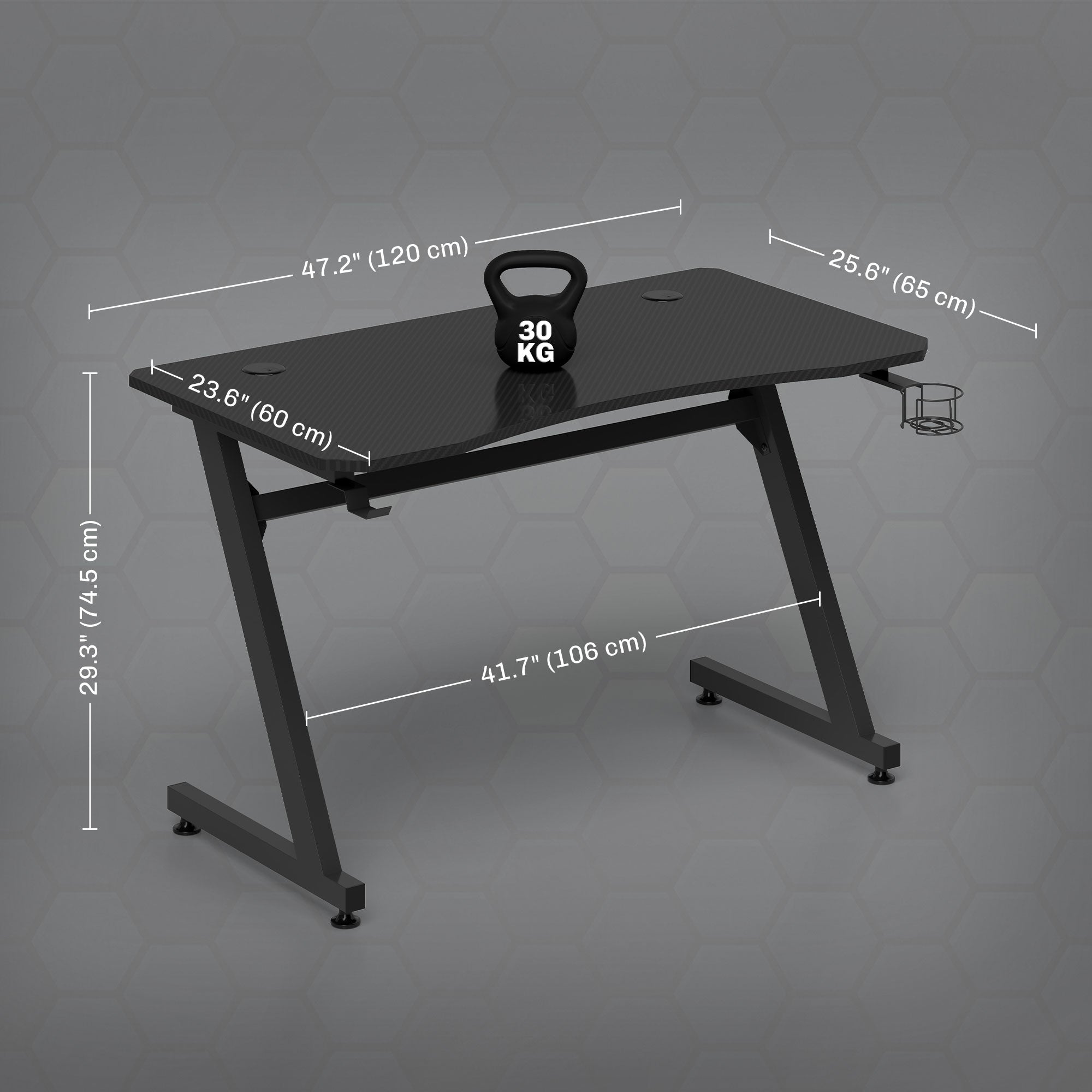 HOMCOM Gaming Desk 120 x 65 cm Steel Frame with Cup Holder, Headphone Hook, Adjustable Feet and Cable Organiser, Home Office Computer Table, Black - anydaydirect
