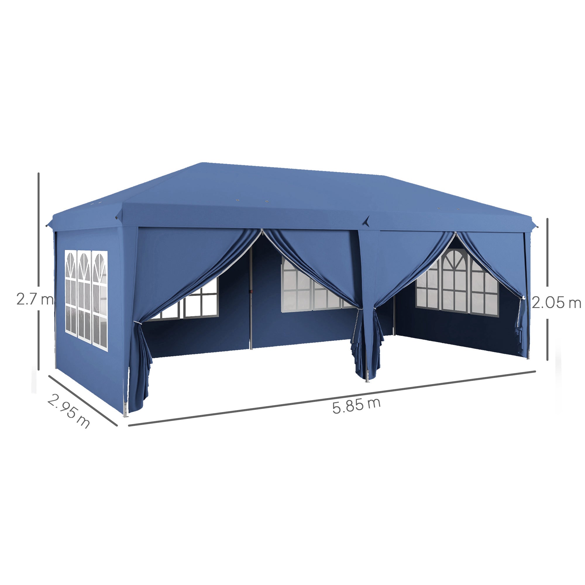 Outsunny 3 x 6m Pop-Up Gazebo, with Curtain Walls and Windows - Blue - anydaydirect